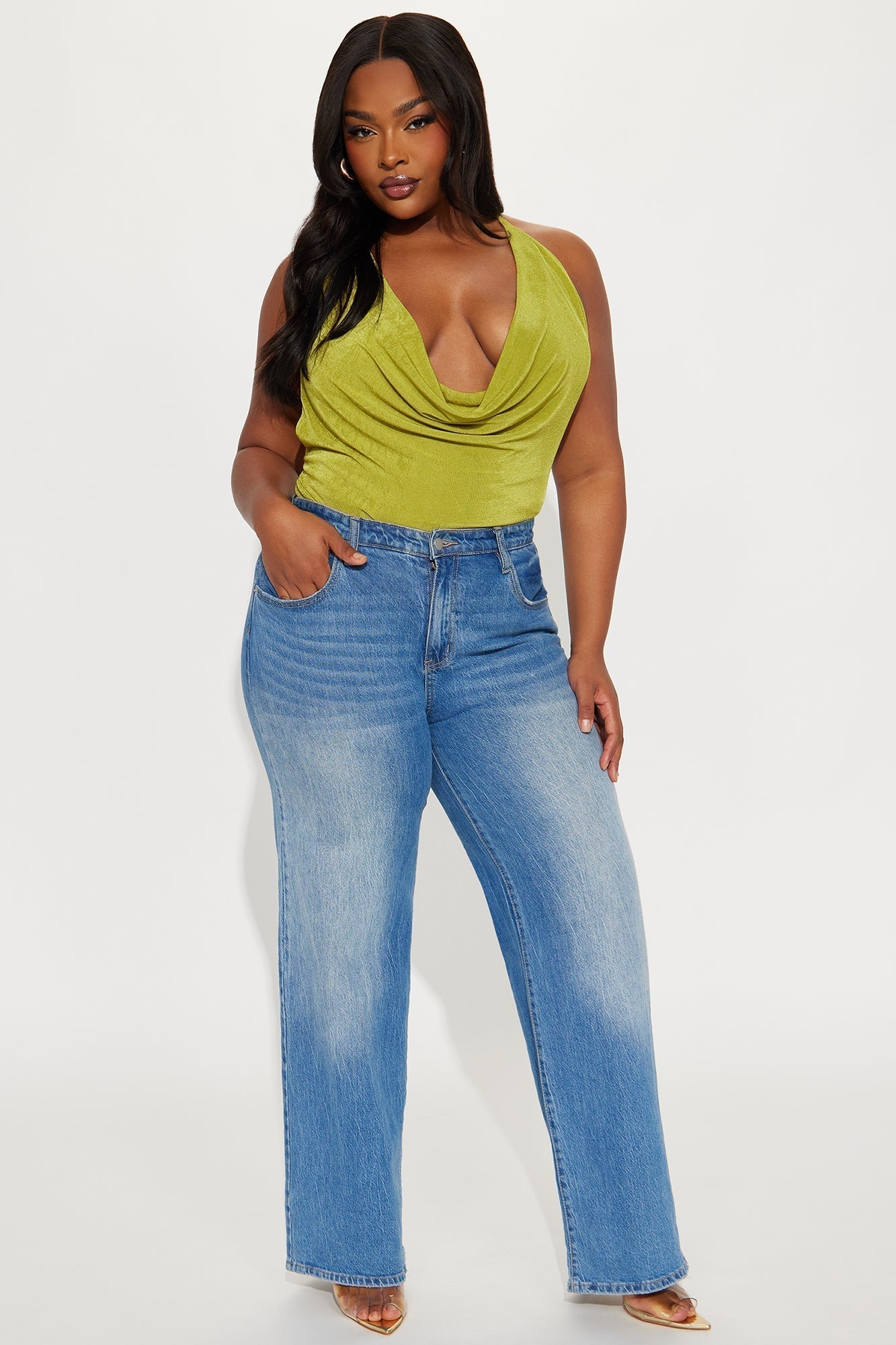 Tyra Ruched Halter Bodysuit - Chartreuse