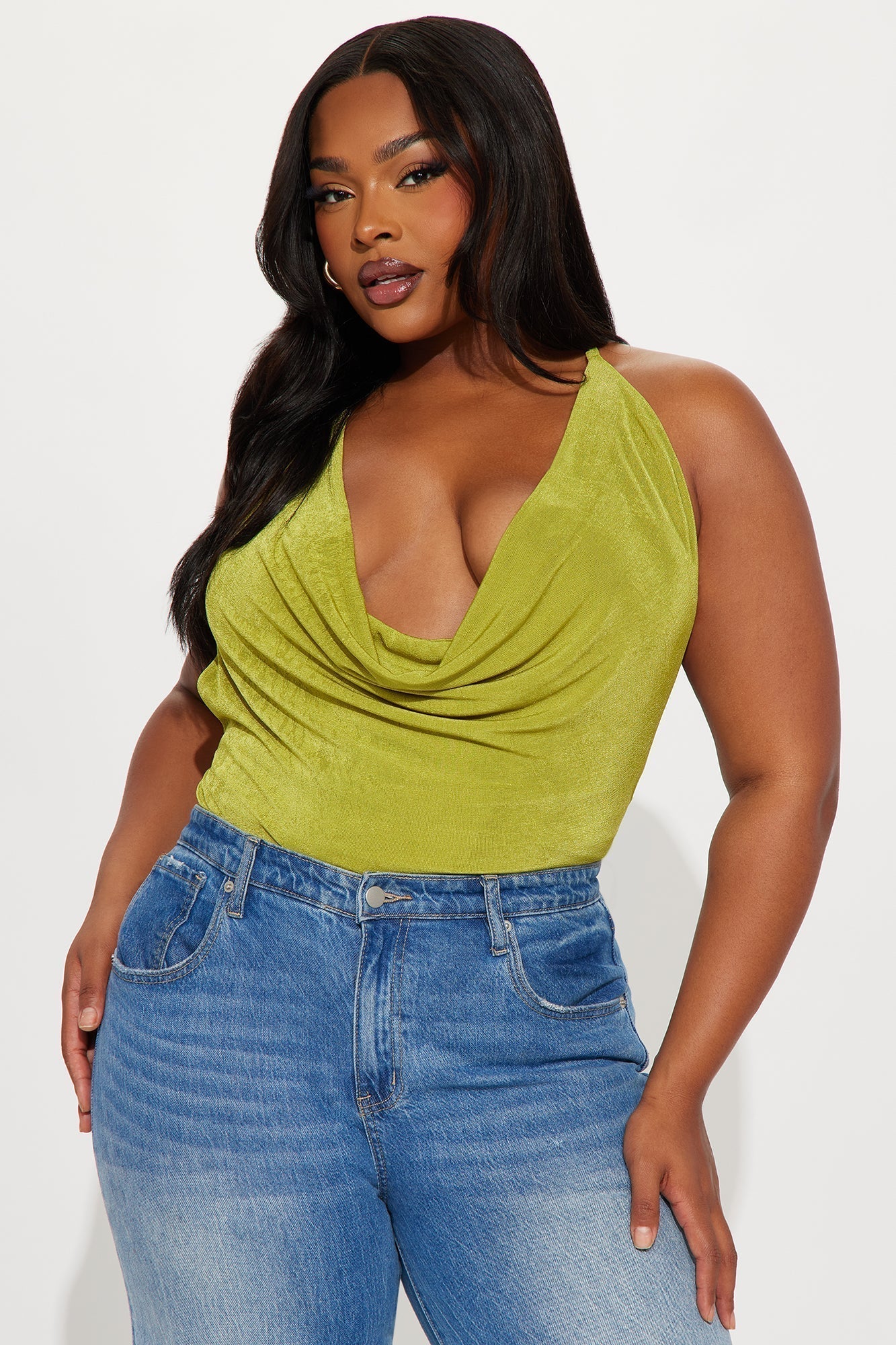 Tyra Ruched Halter Bodysuit - Chartreuse