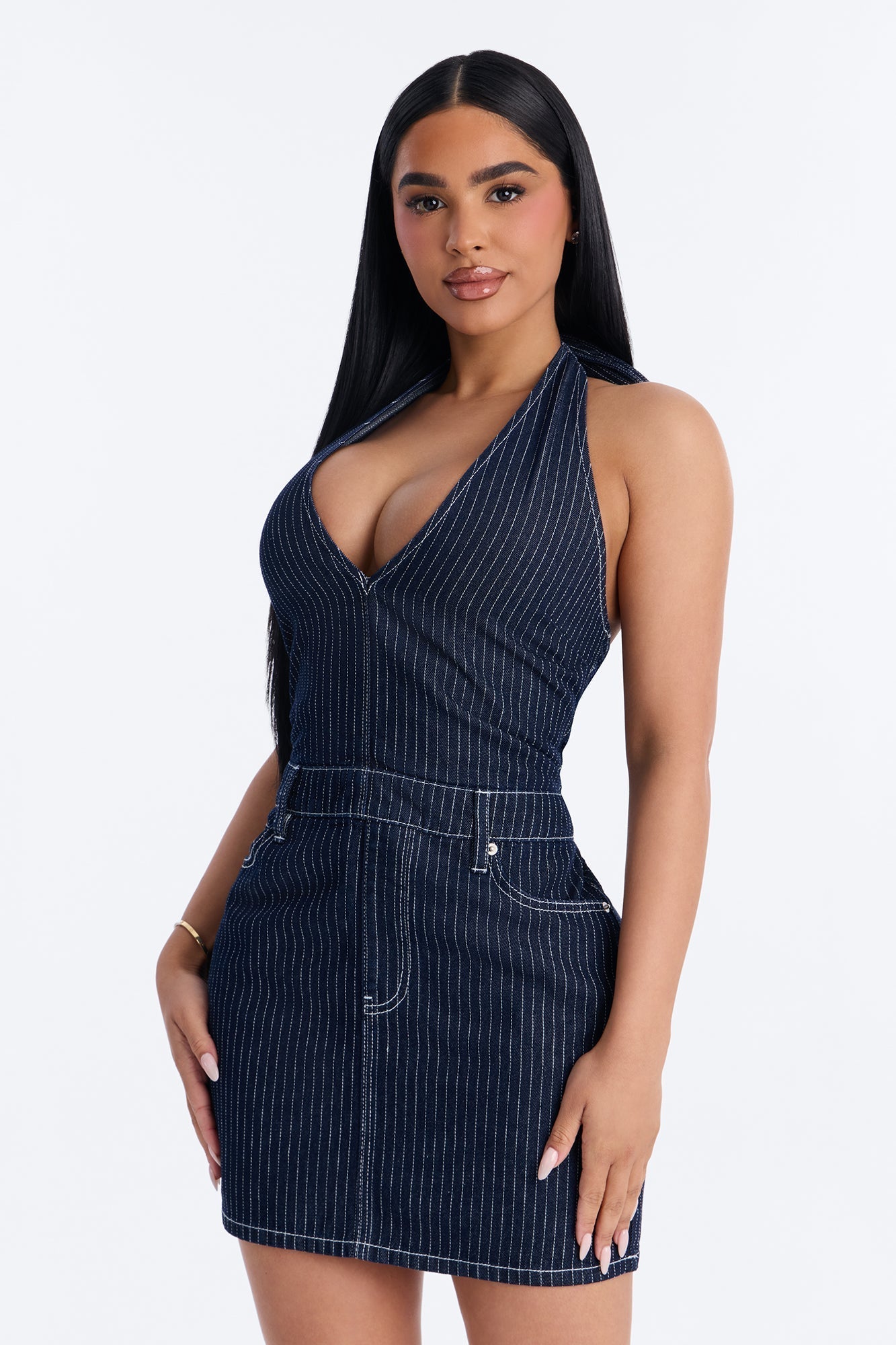 Alexa Halter Denim Mini Dress - Dark Wash