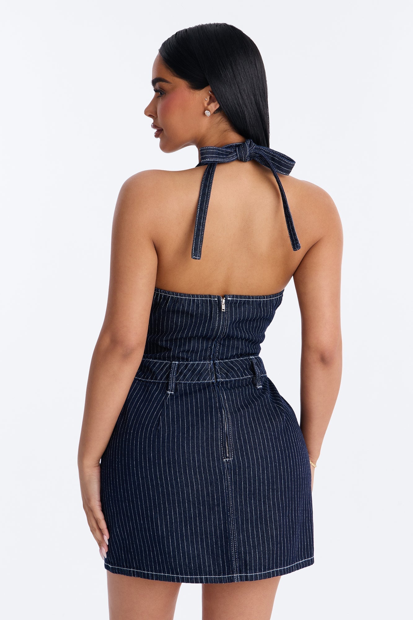 Alexa Halter Denim Mini Dress - Dark Wash