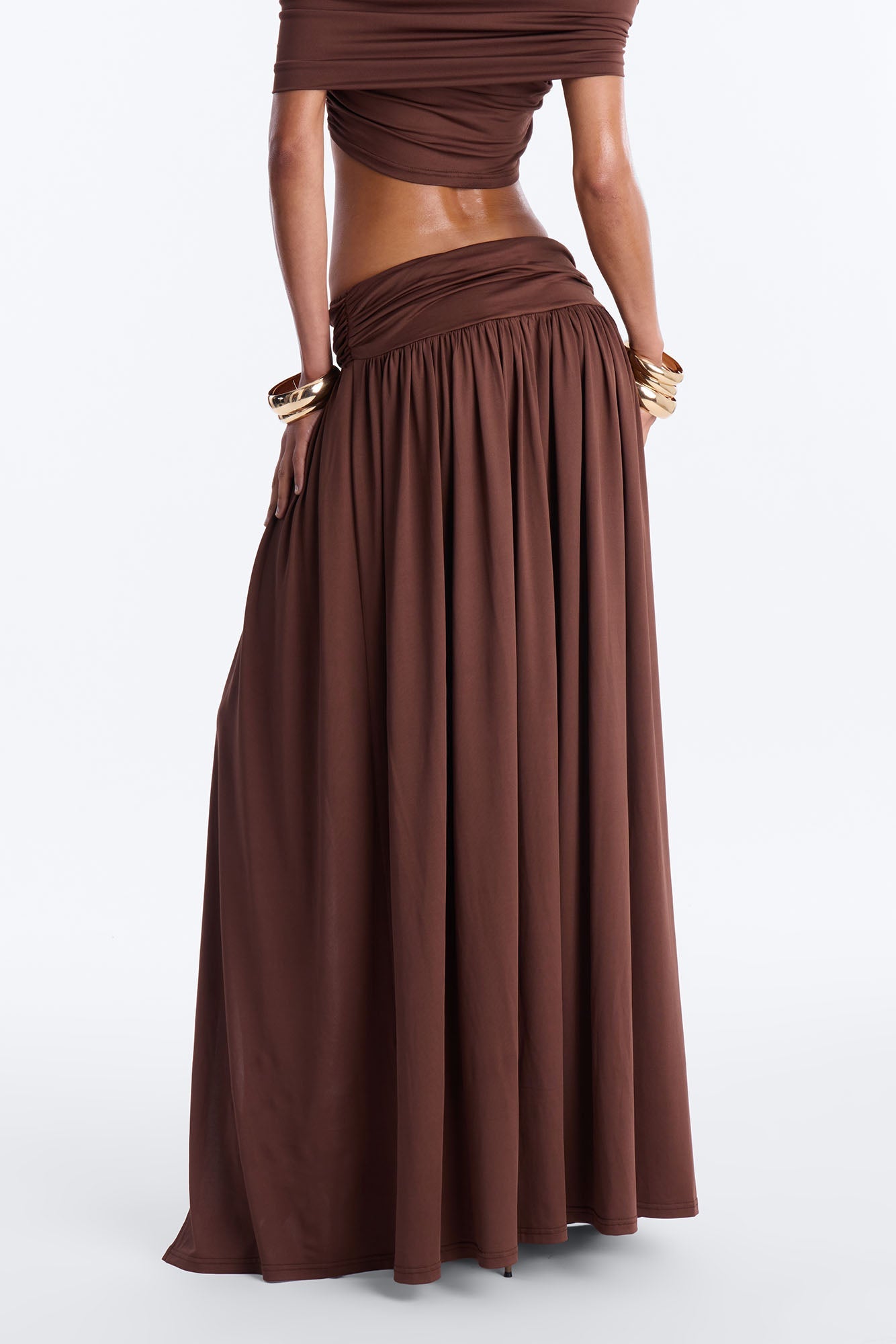 Rae Ruched High Slit Maxi Skirt - Chocolate