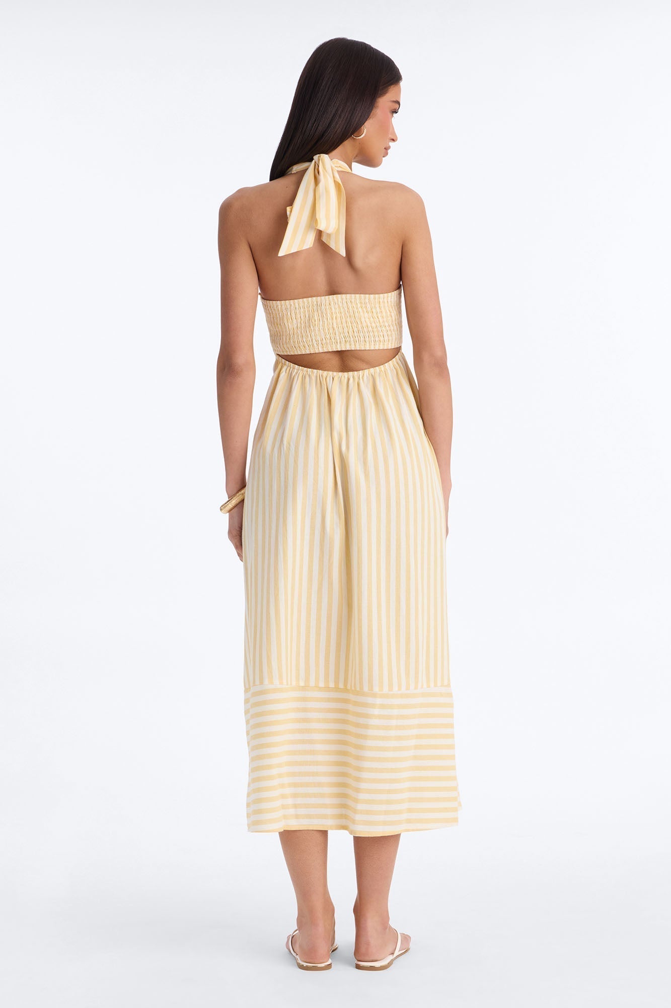 Cordelia Striped Linen Midi Dress - Yellow/combo