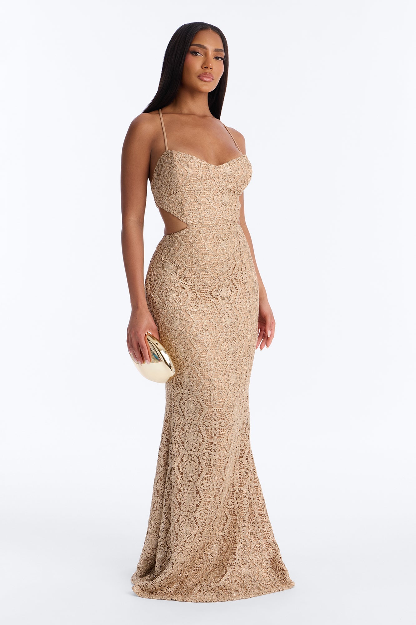 Heat Check Metallic Crochet Maxi Dress - Taupe