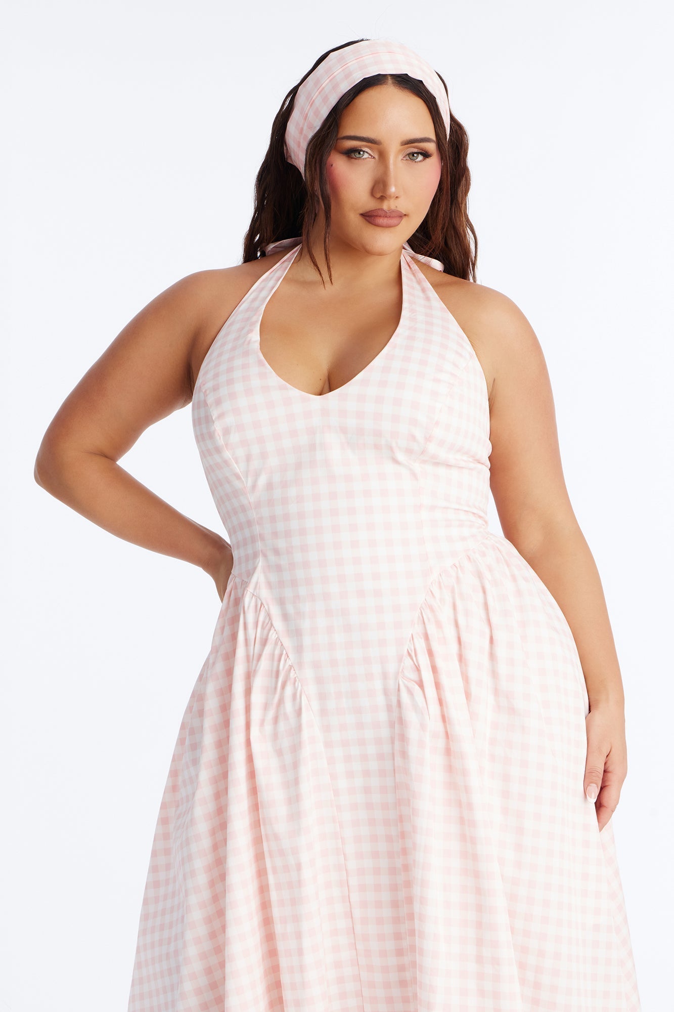 Mara Corset Gingham Midi Dress - Pink/combo