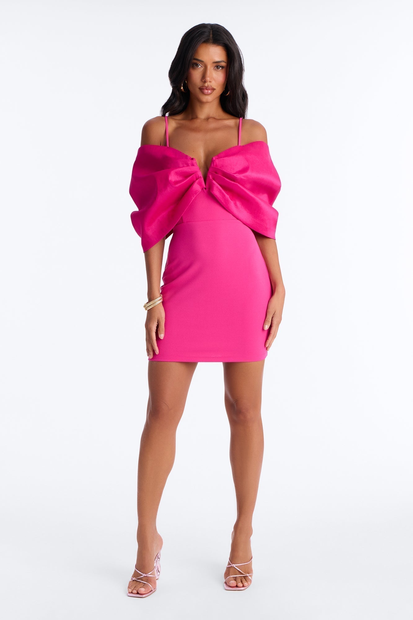 Audrina Pleated Bow Mini Dress - Fuchsia