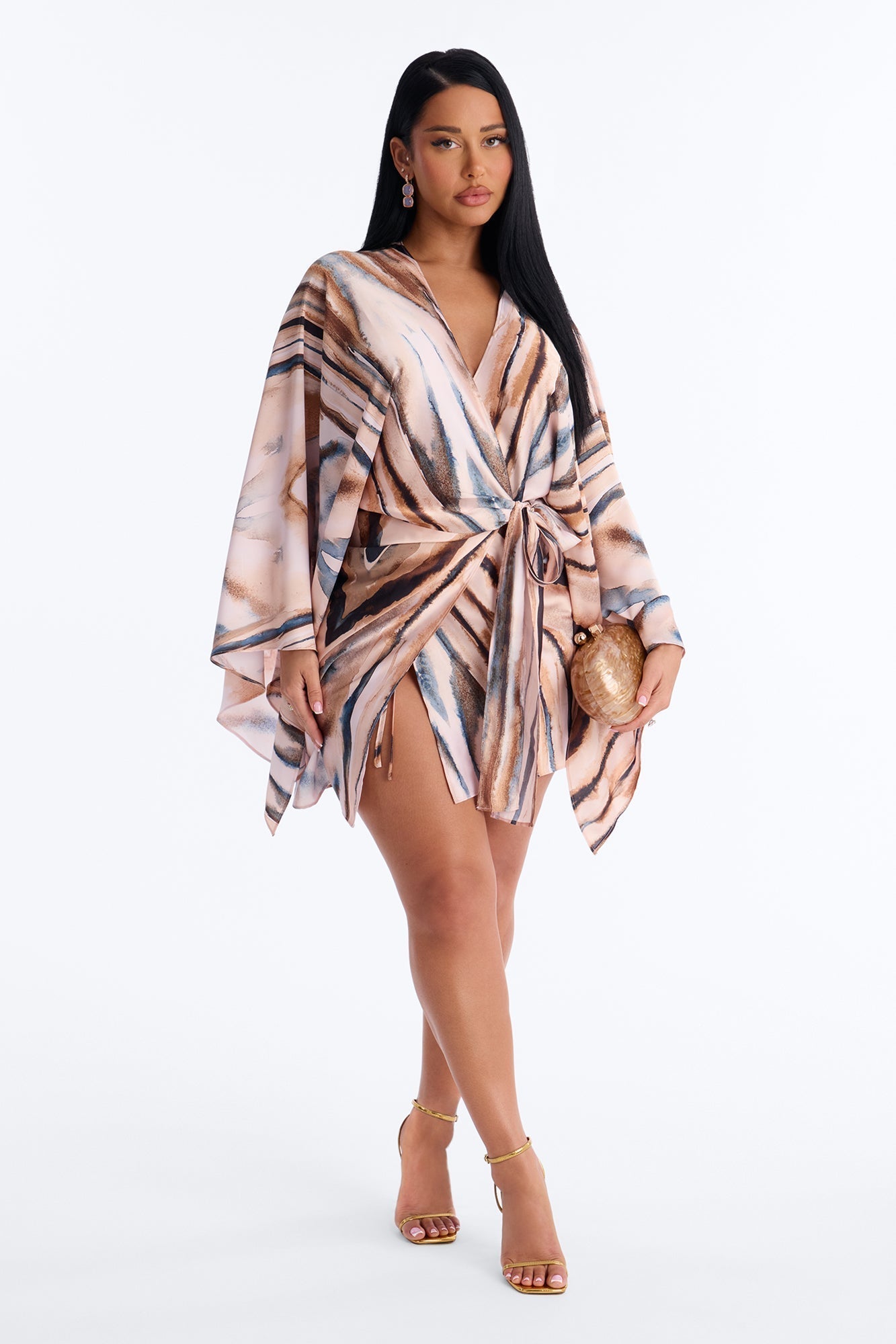 Samira Wrap Satin Mini Dress - Mauve/combo