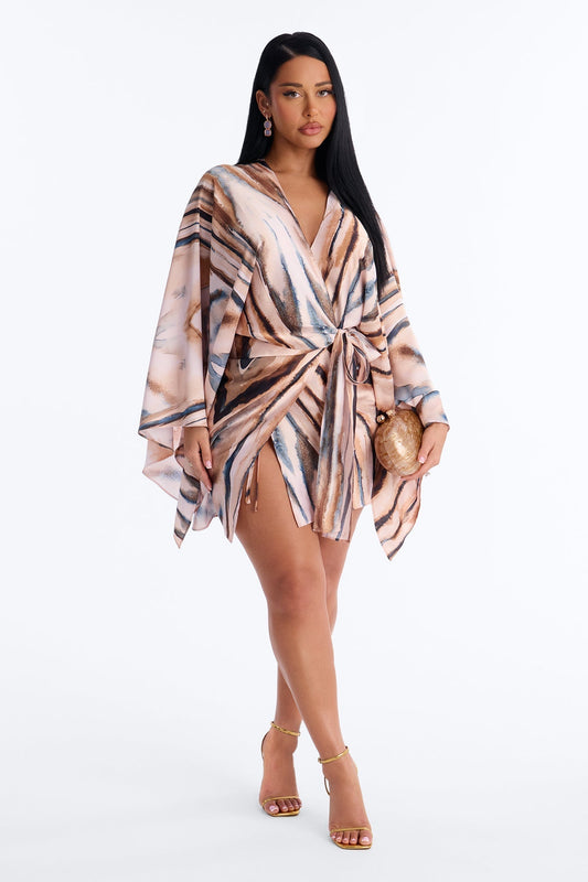 Samira Wrap Satin Mini Dress - Mauve/combo