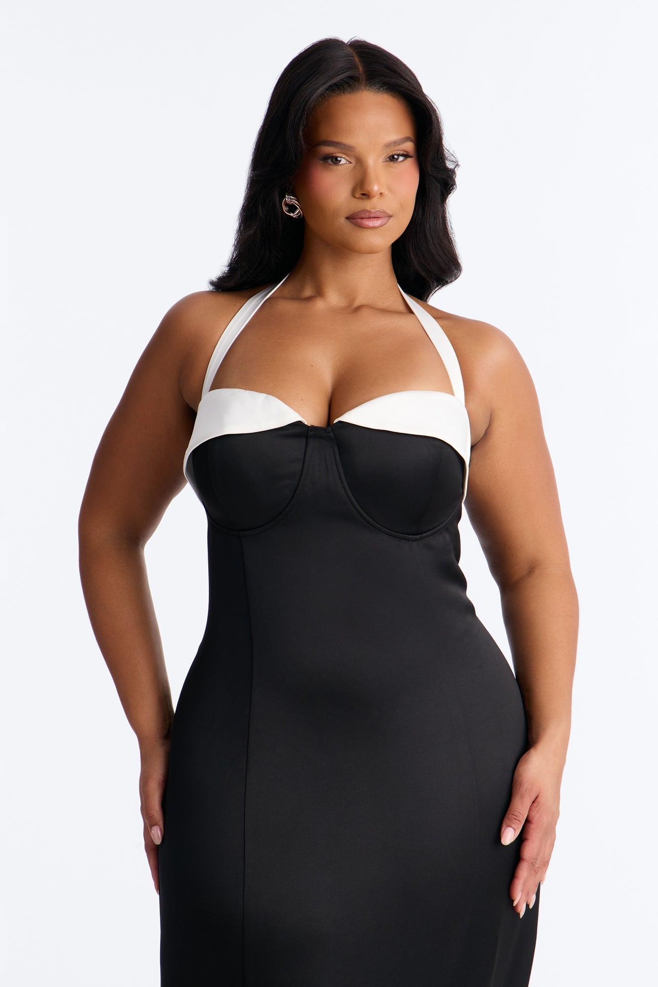 Sweetheart Satin Midi Dress - Black/White