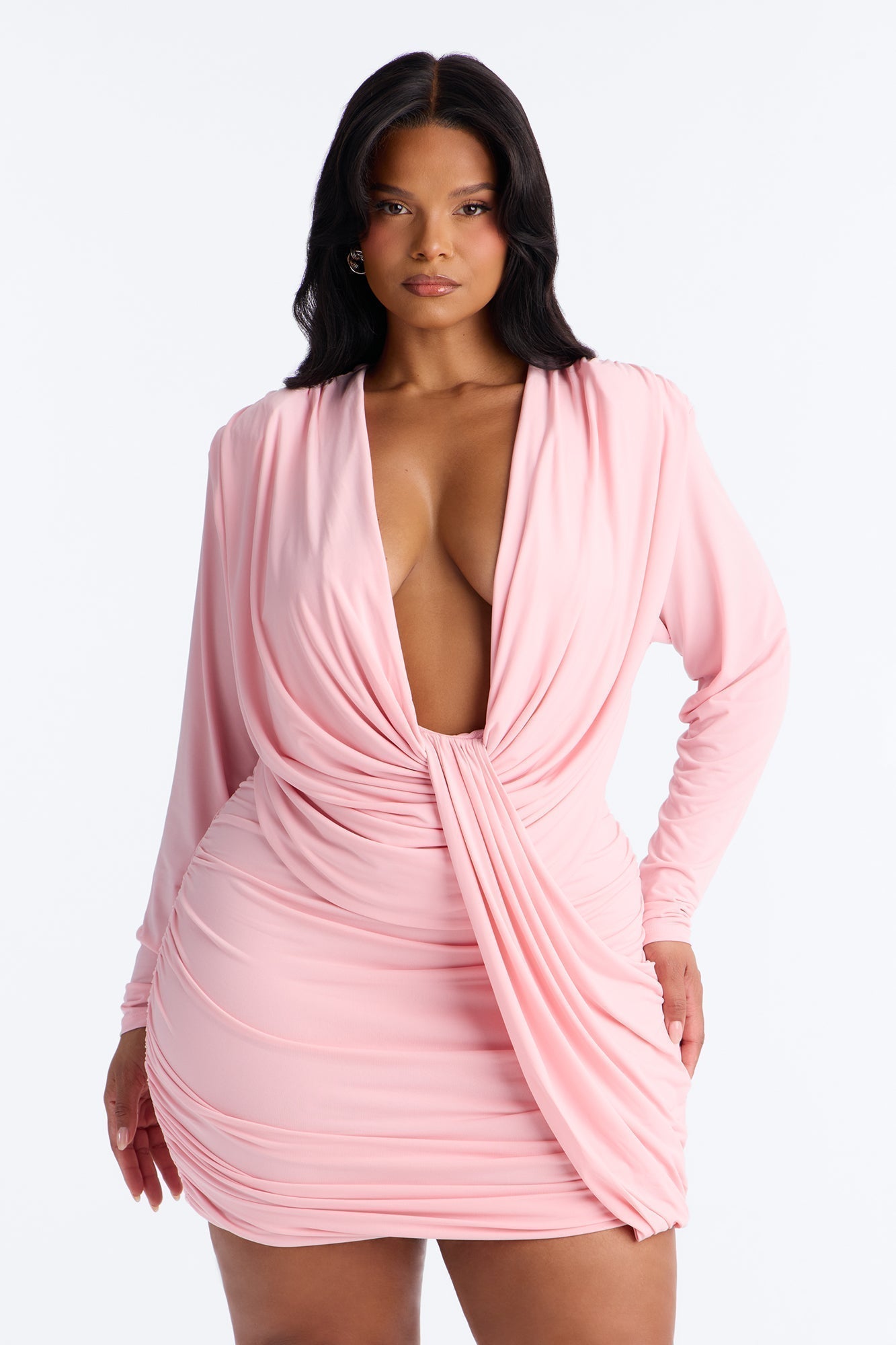 Cupids Sin Long Sleeve Jersey Mini Dress - Pink