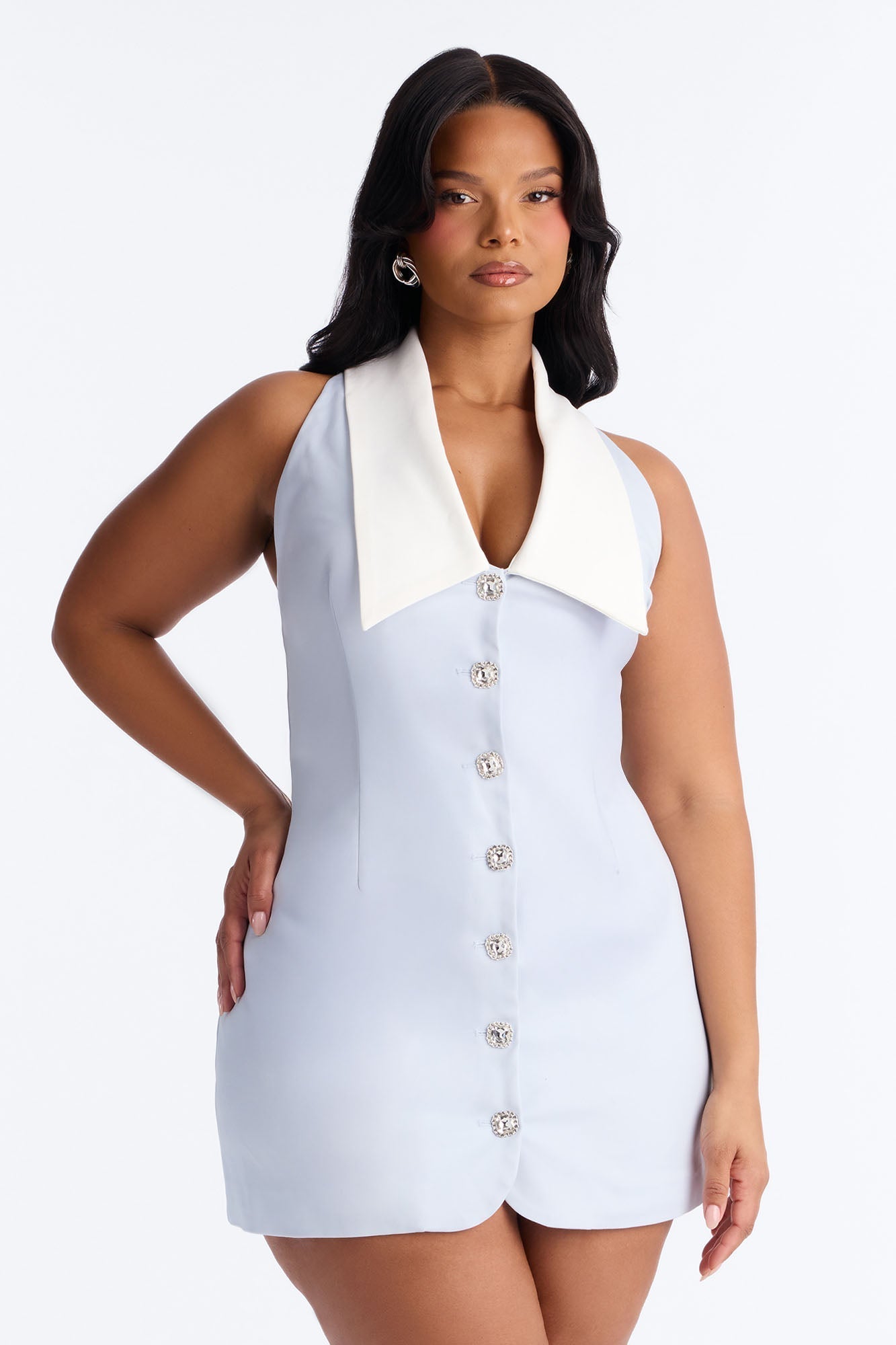 Claire Collar Mini Dress - Light Blue