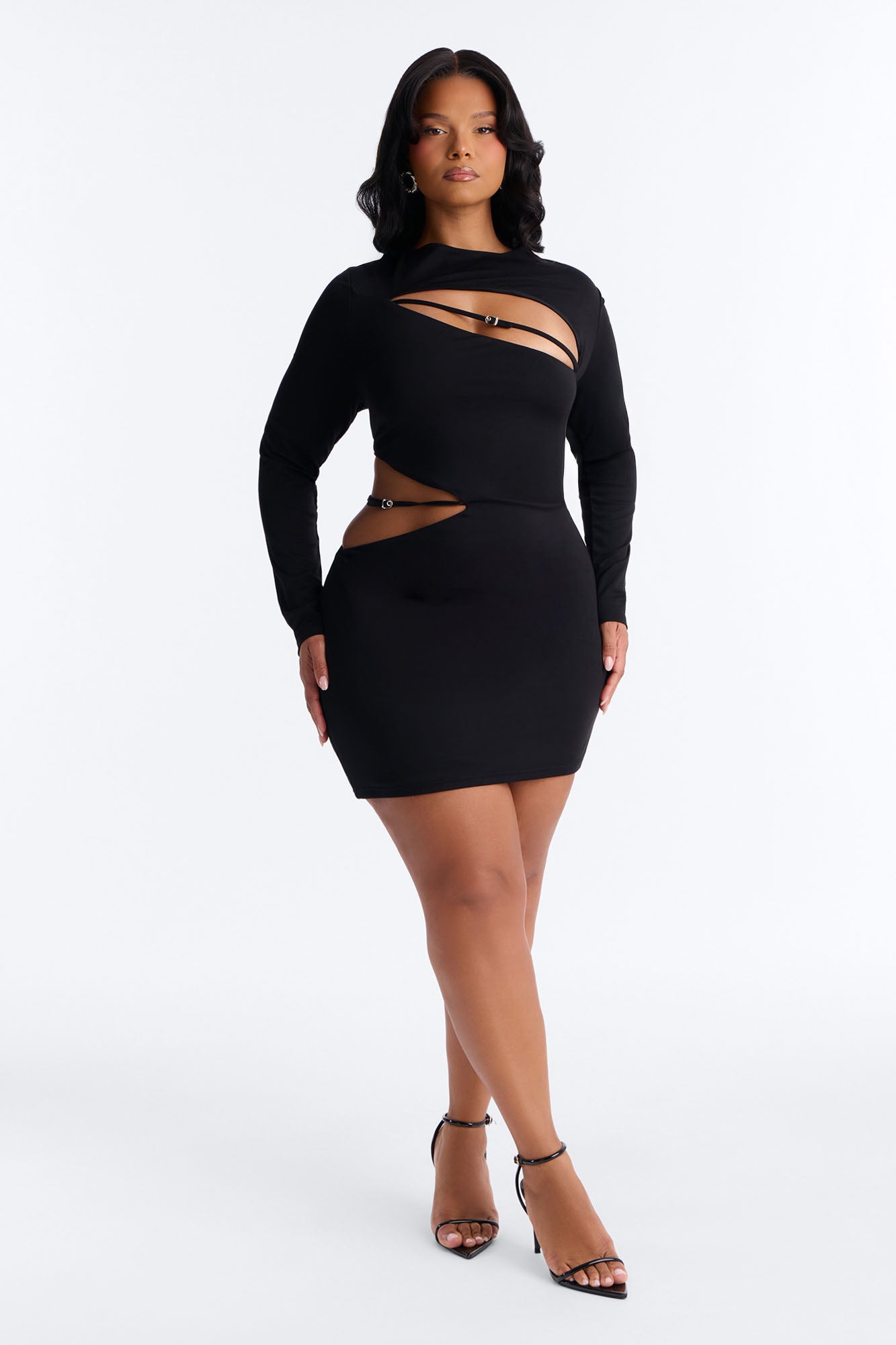 Rebel Ponte Long Sleeve Mini Dress - Black