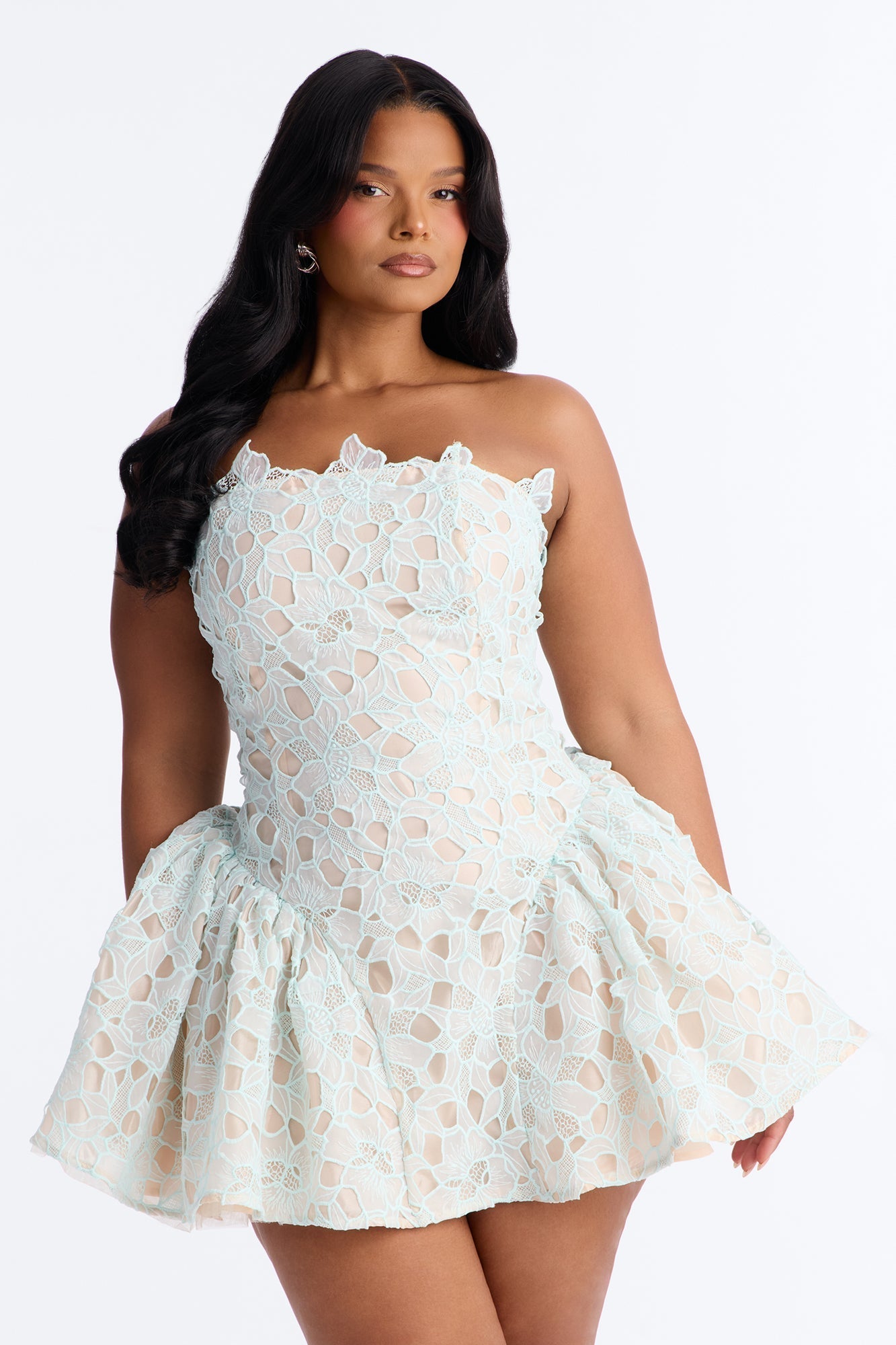 Lace Meadow Strapless Mini Dress - Light Blue