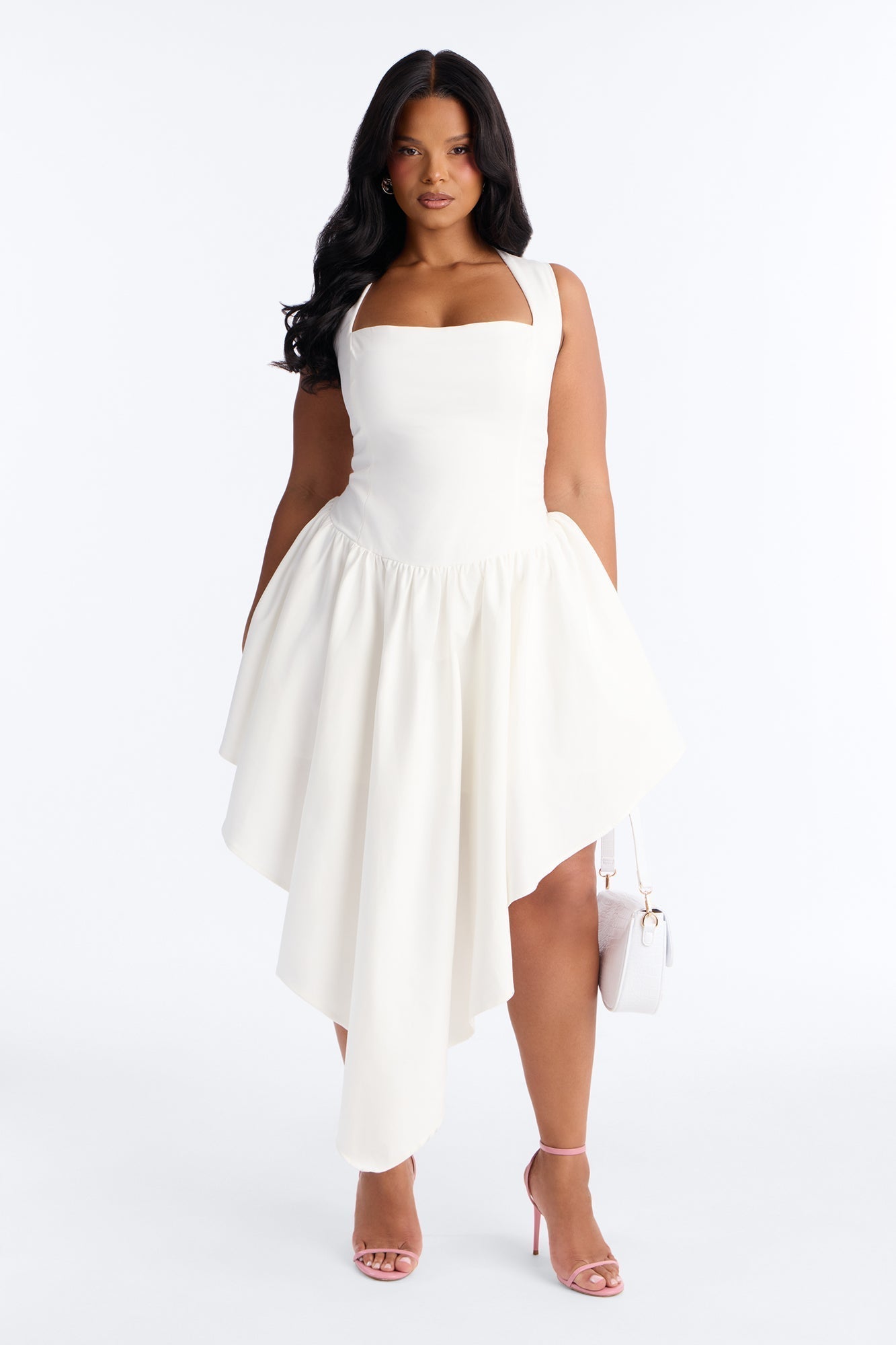 Claire Square Neck Midi Dress - White