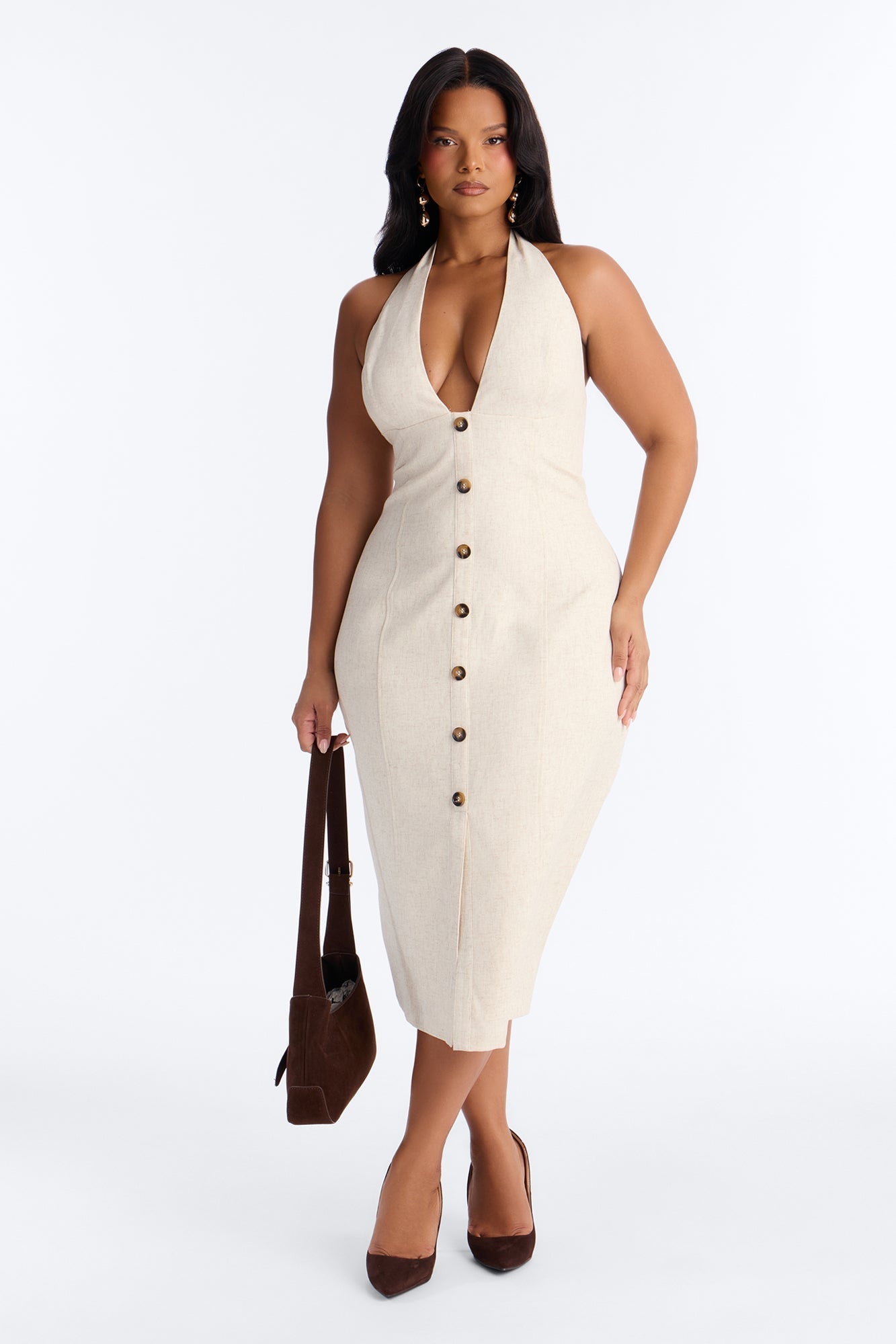 Leah Linen Midi Dress - Cream