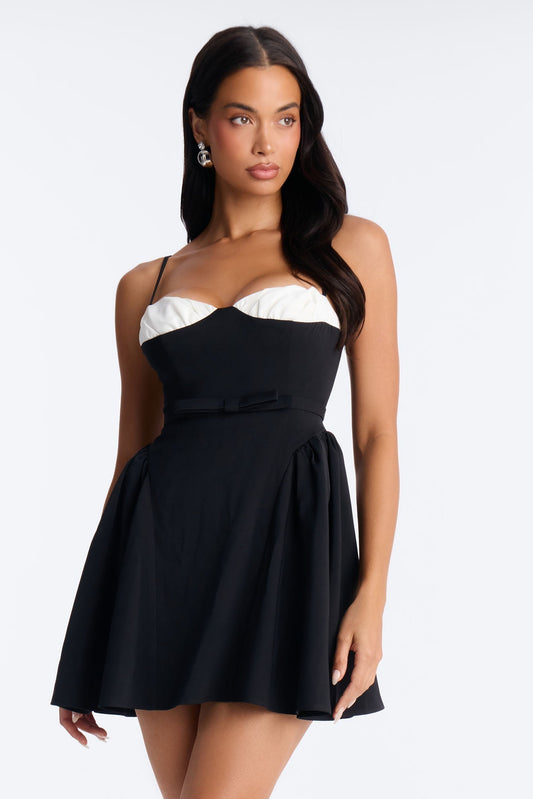 Sheri Crepe Fit And Flare Mini Dress - Black/White