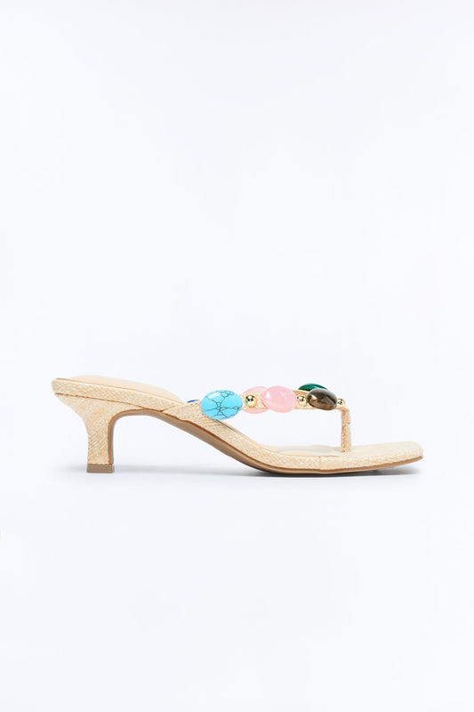 Abbie Stone Kitten Heels - Natural