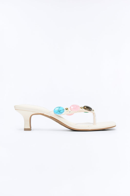 Abbie Stone Kitten Heels - Cream