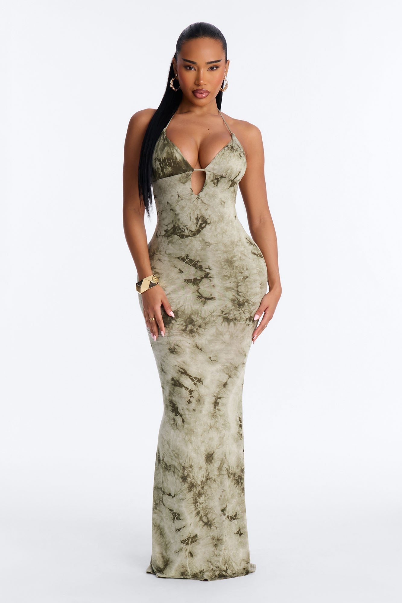 Out The Way Halter Maxi Dress - Olive
