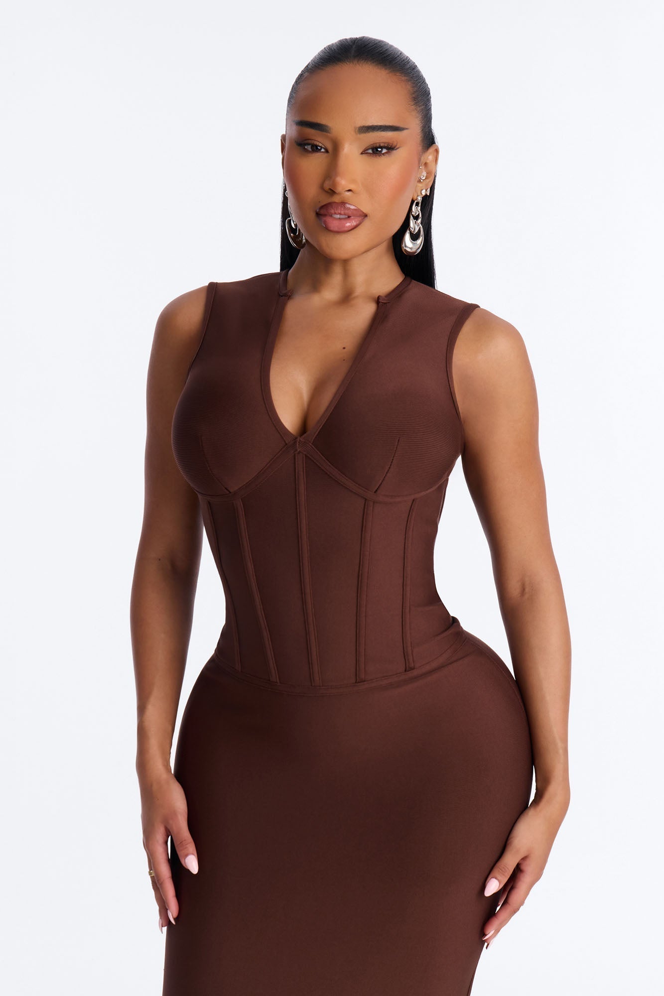 Courtney Corset Waist Bandage Maxi Dress - Chocolate