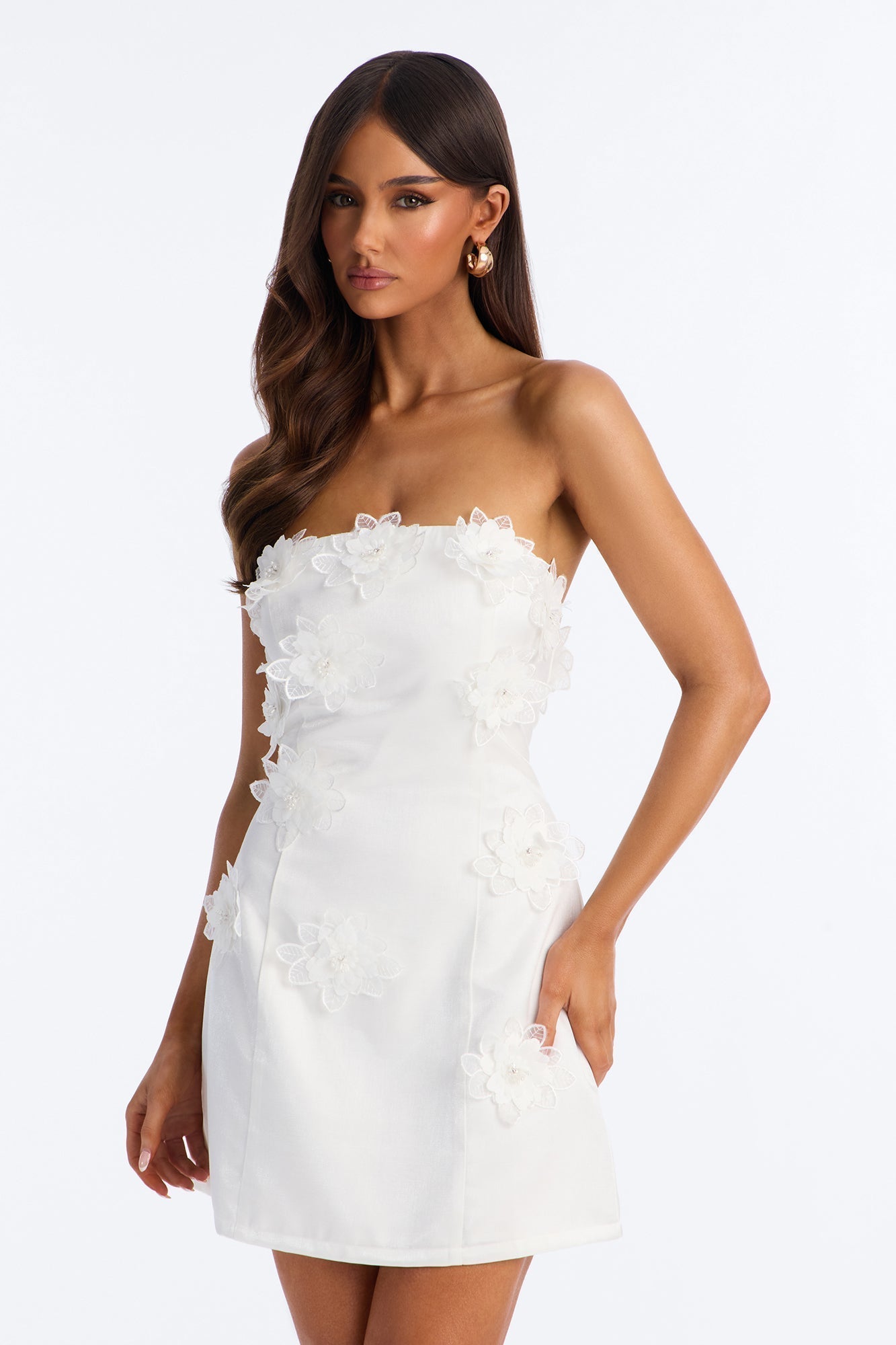 Liliane Strapless Satin Mini Dress - White