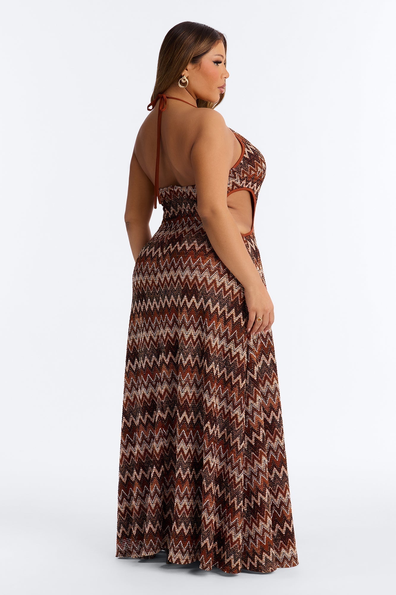 Palm Princess Cut Out Maxi Dress - Brown/combo