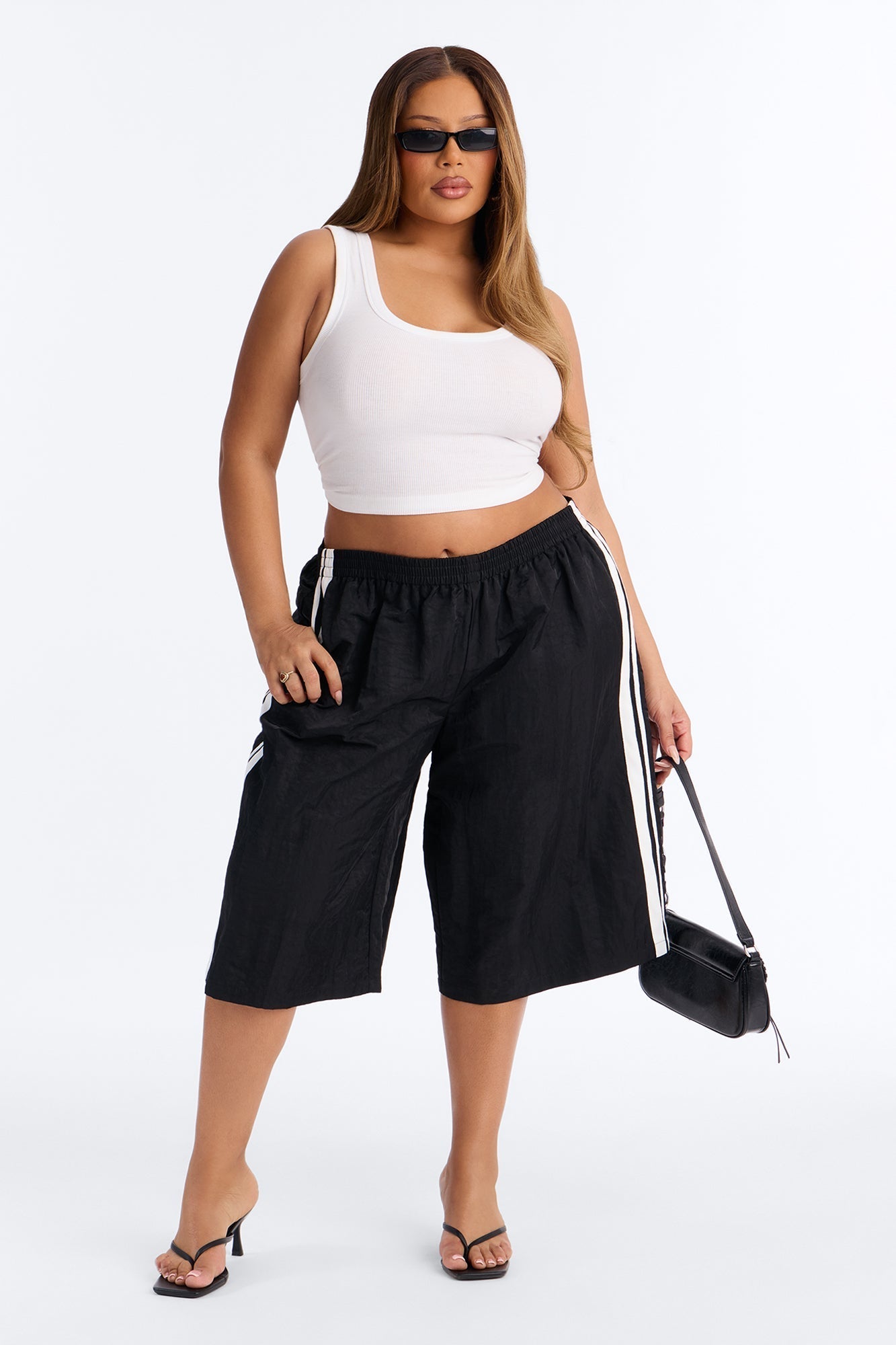 Can't Keep Up Striped Bermuda Track Short - Black/White