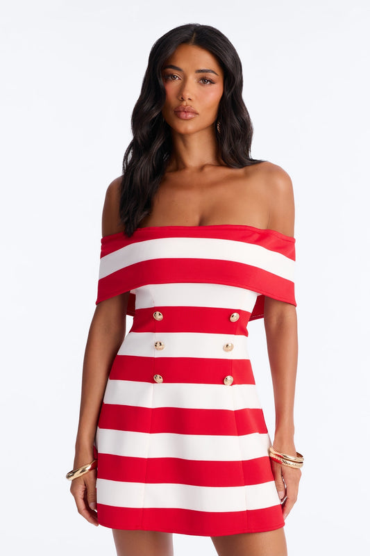 Sawyer Striped Bandage Mini Dress - Red/White