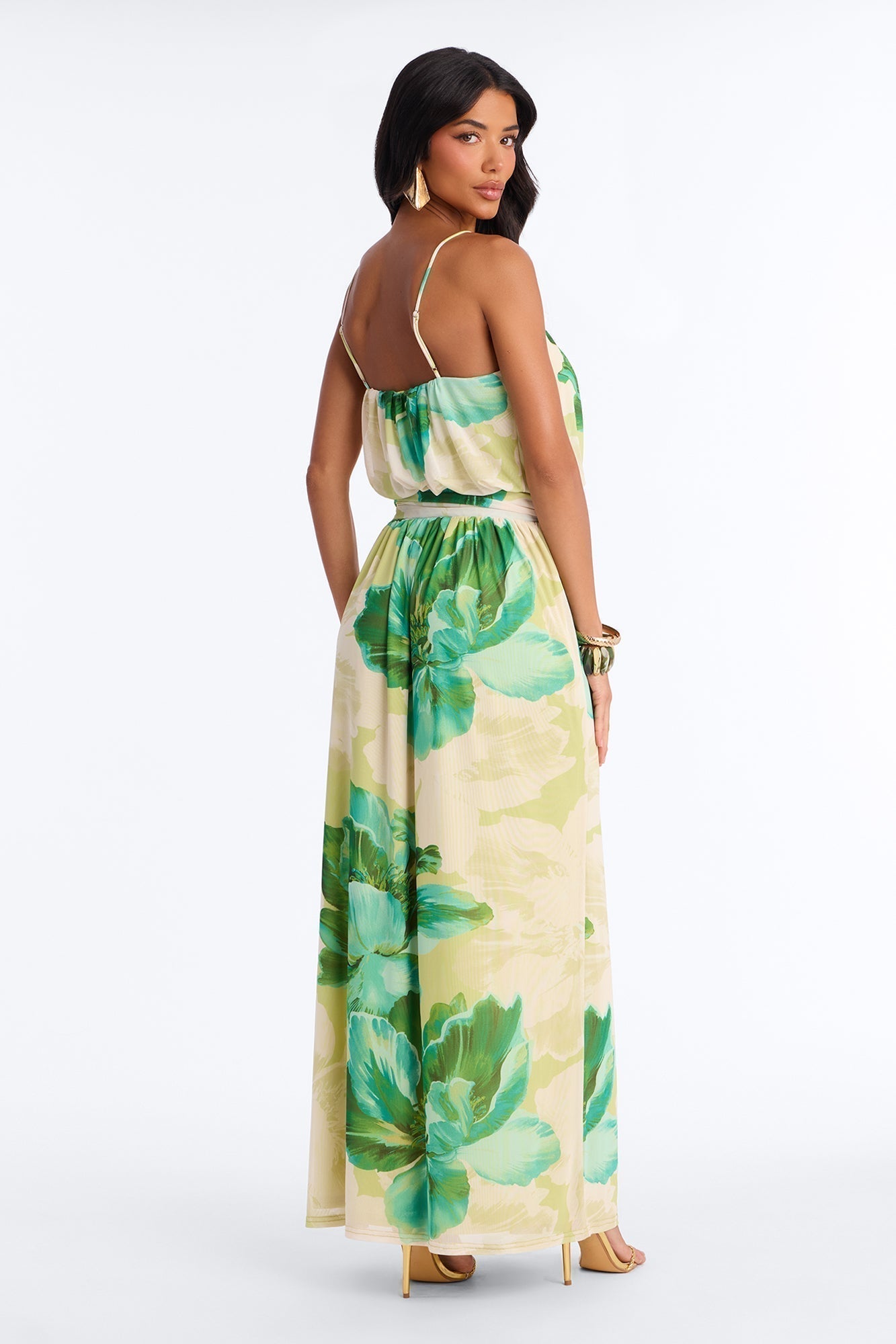 Radiant Beauty Mesh Maxi Dress - Green/combo