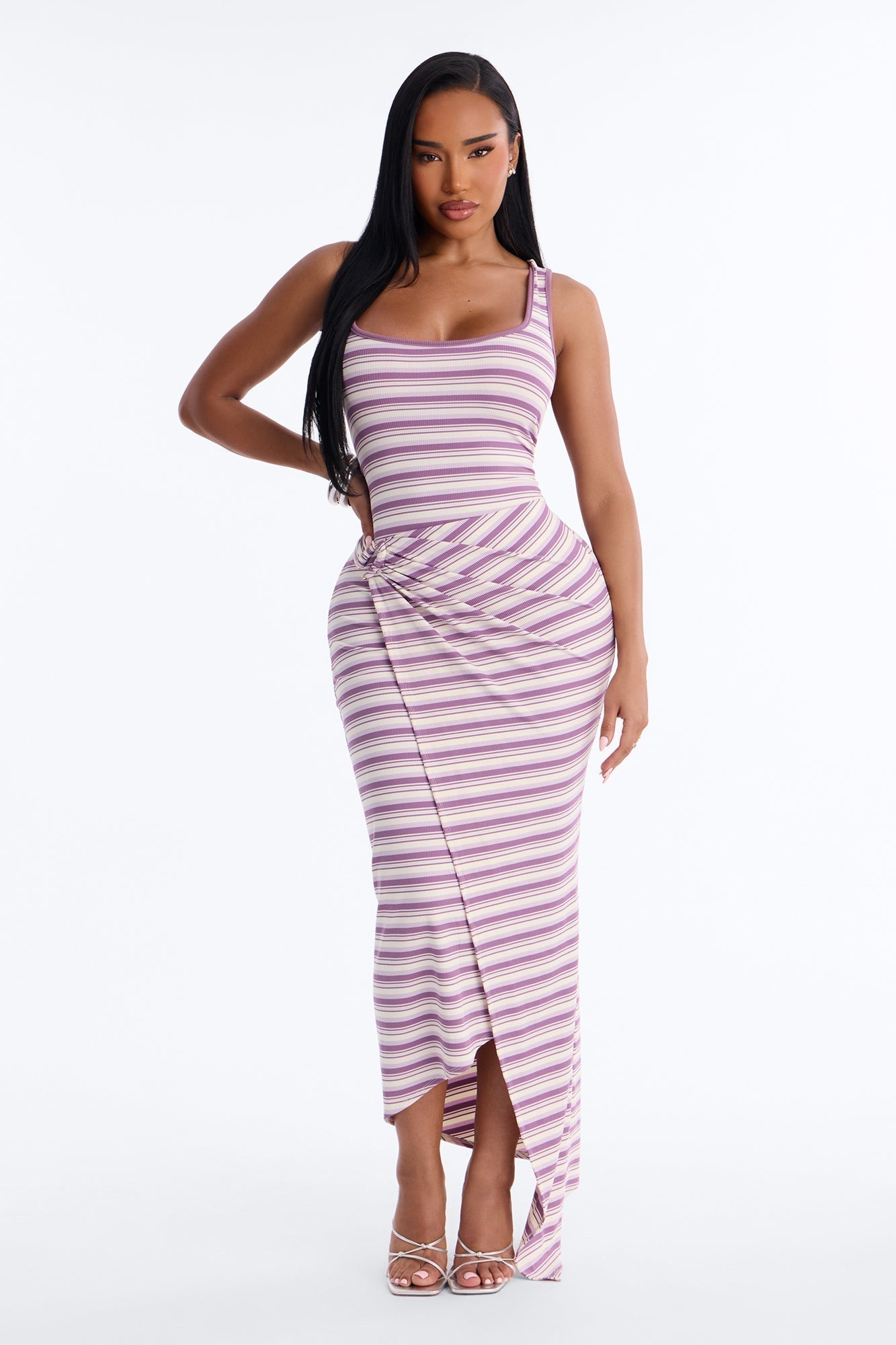 Rayna Striped Ribbed Maxi Dress - Purple