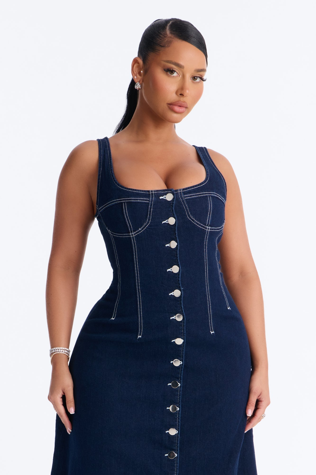 Maelyn Denim Midi Dress - Dark Wash