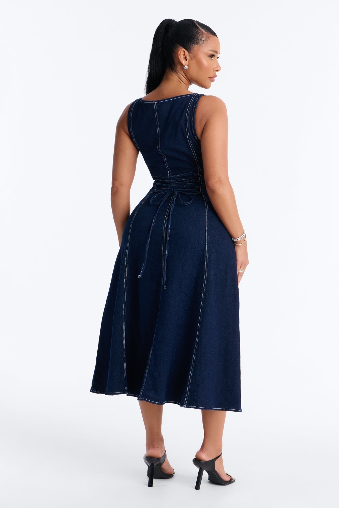 Maelyn Denim Midi Dress - Dark Wash