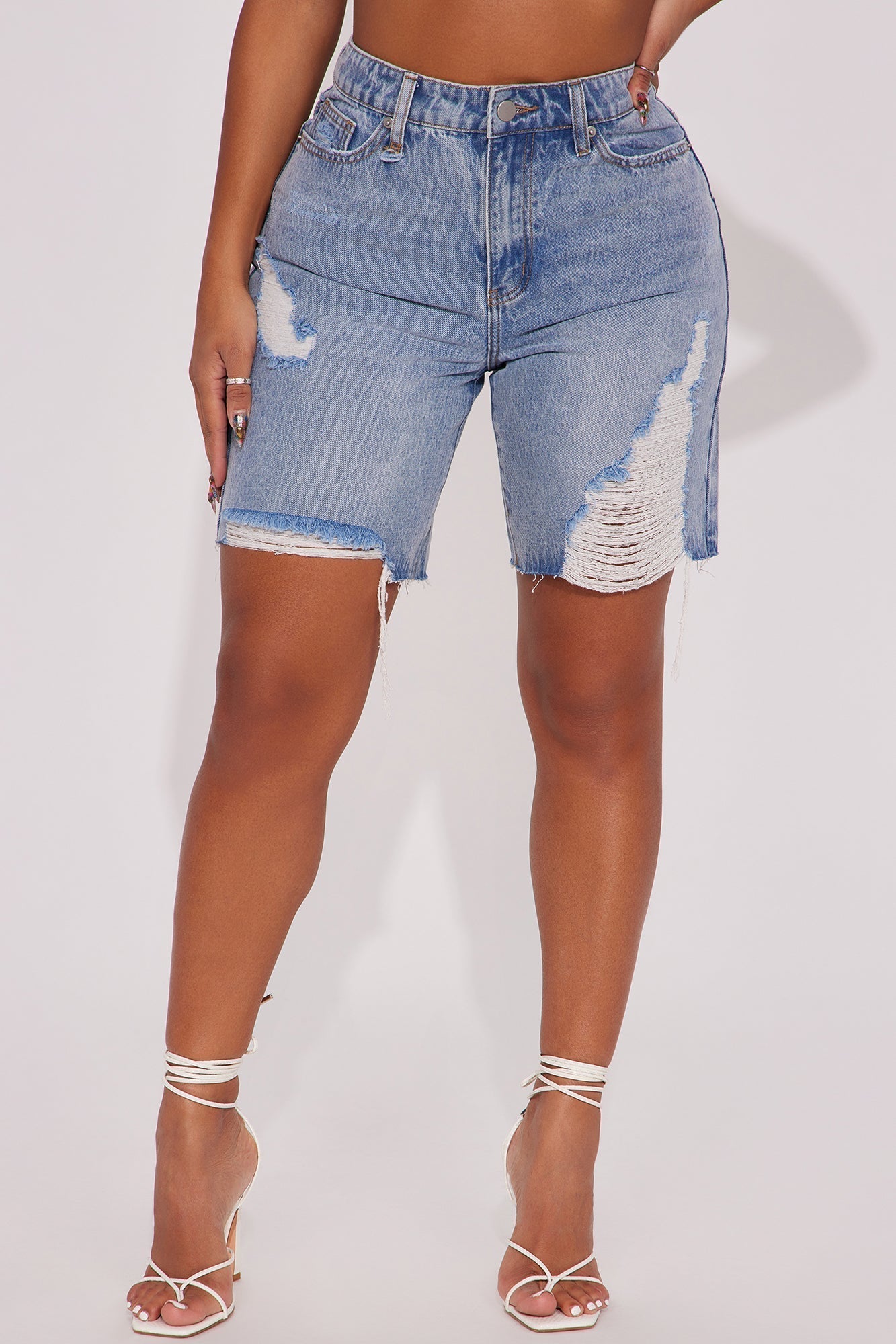 Wild And Free Non Stretch Denim Bermuda Shorts - Medium Wash