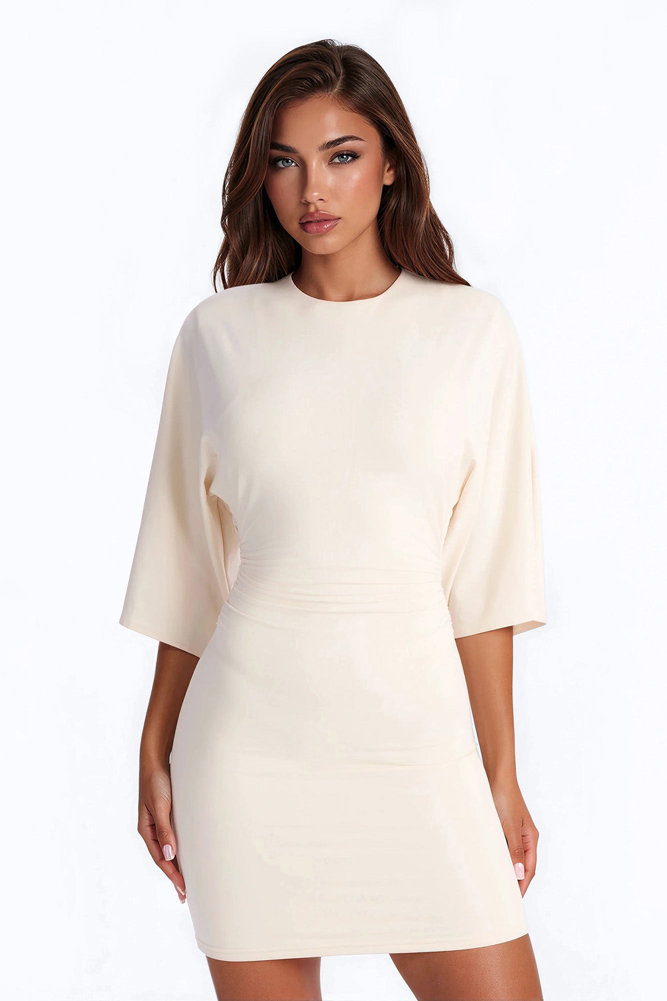 Robin Ruched Mini Dress - Cream