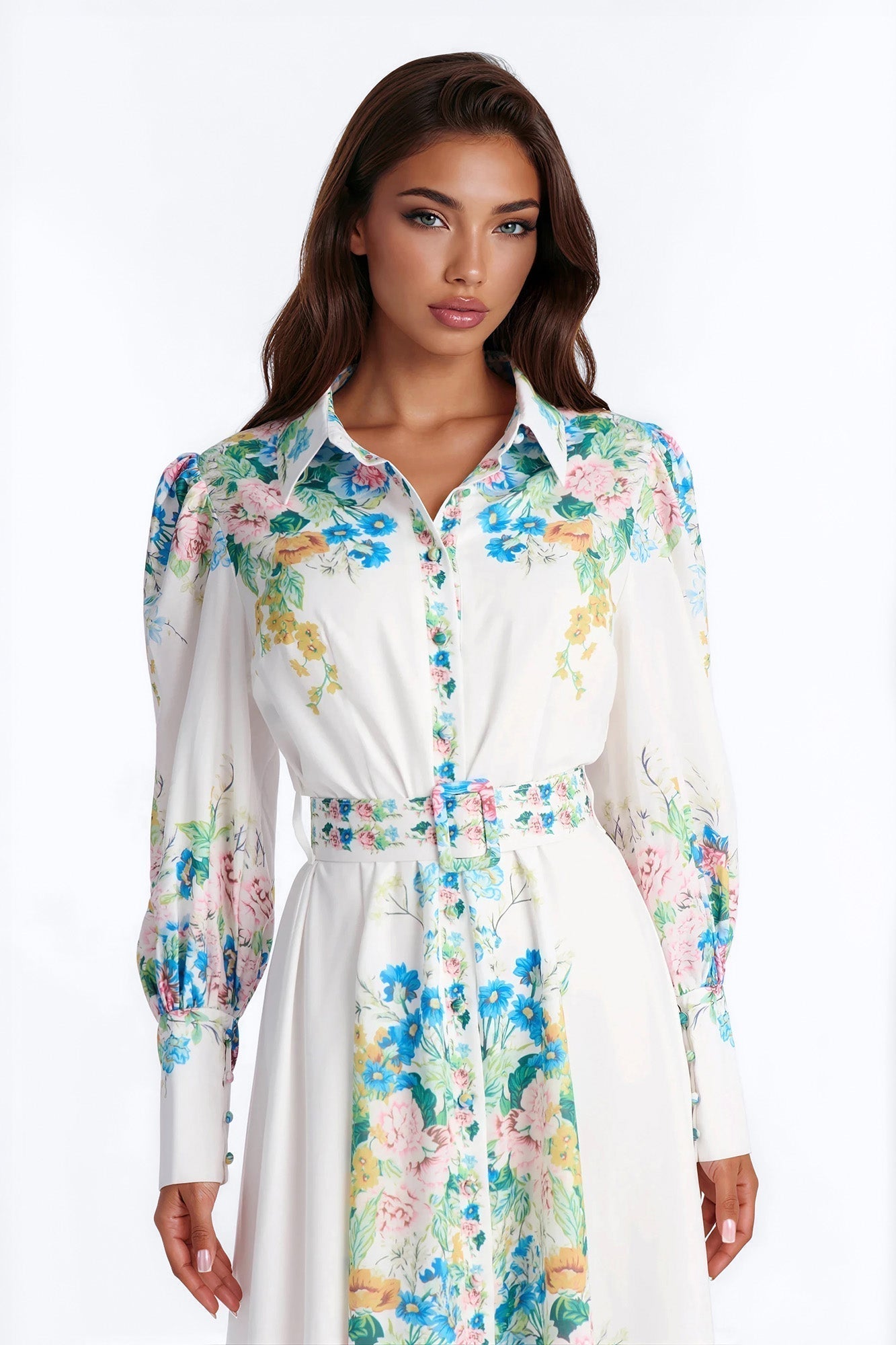 Izzy Floral Midi Dress - White/combo