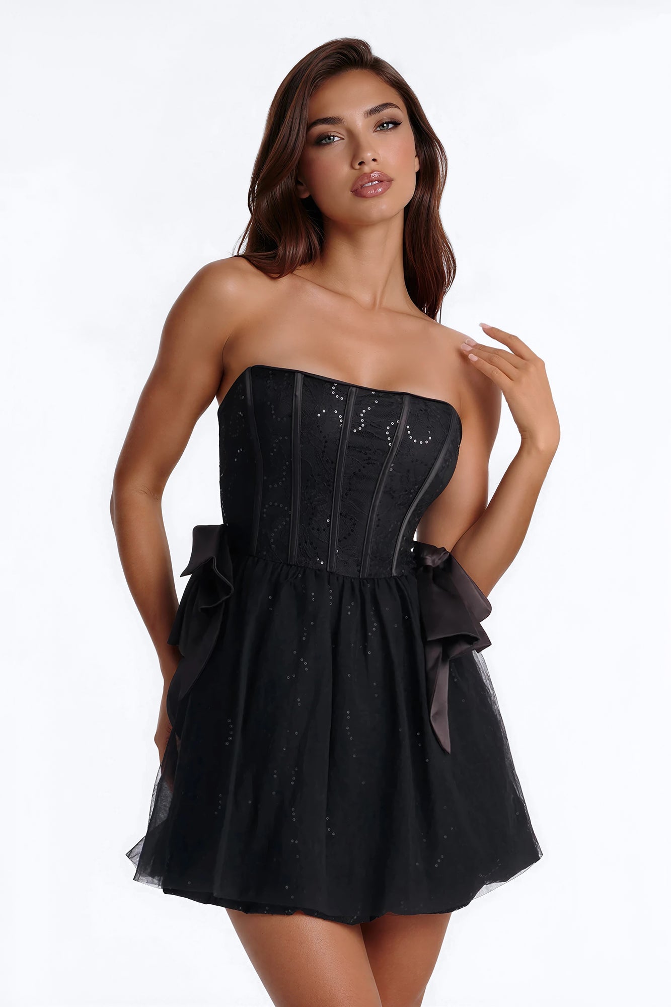 Rayna Embellished Lace Mini Dress - Black