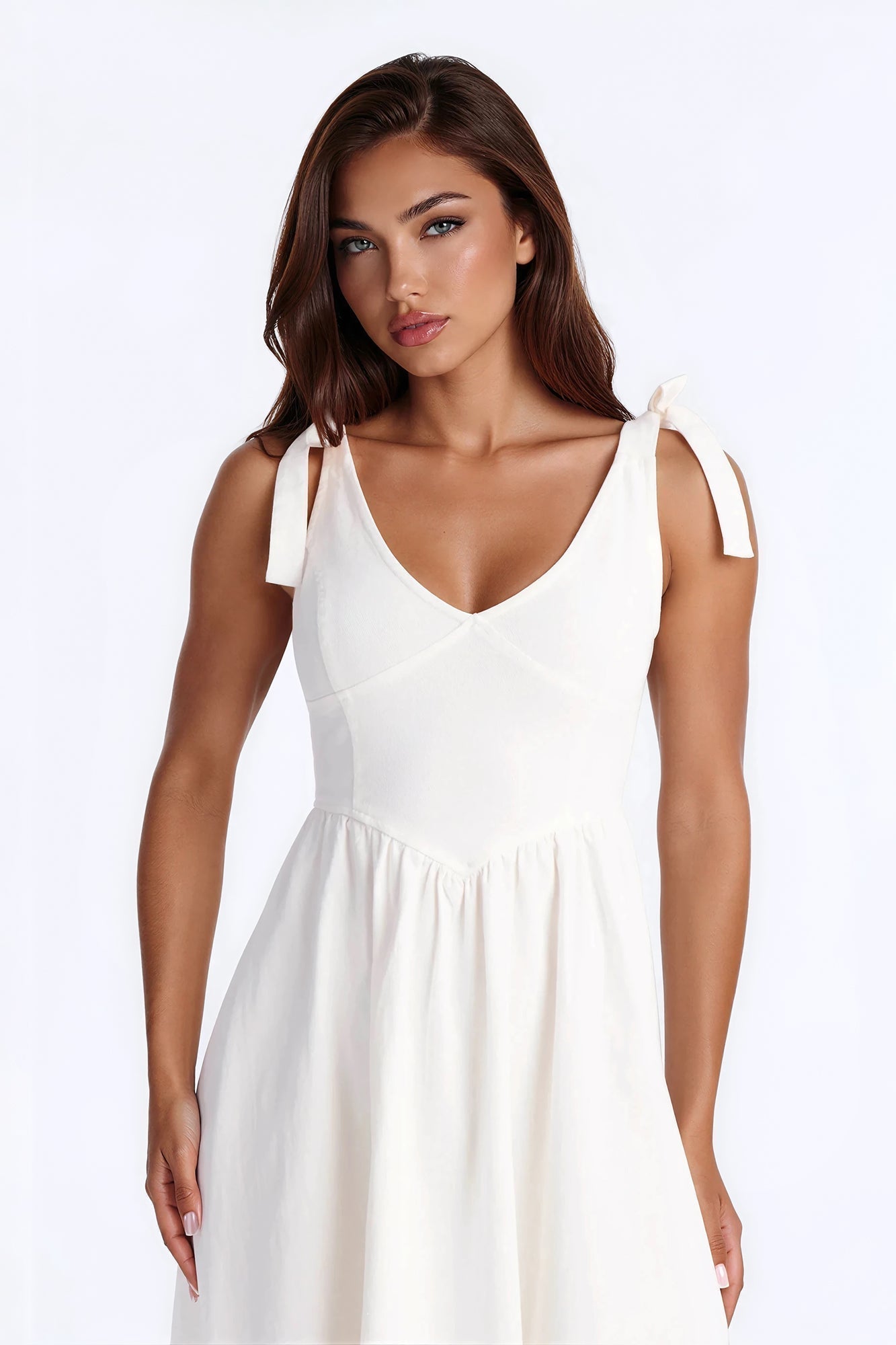 Candace Pleated Denim Midi Dress - White