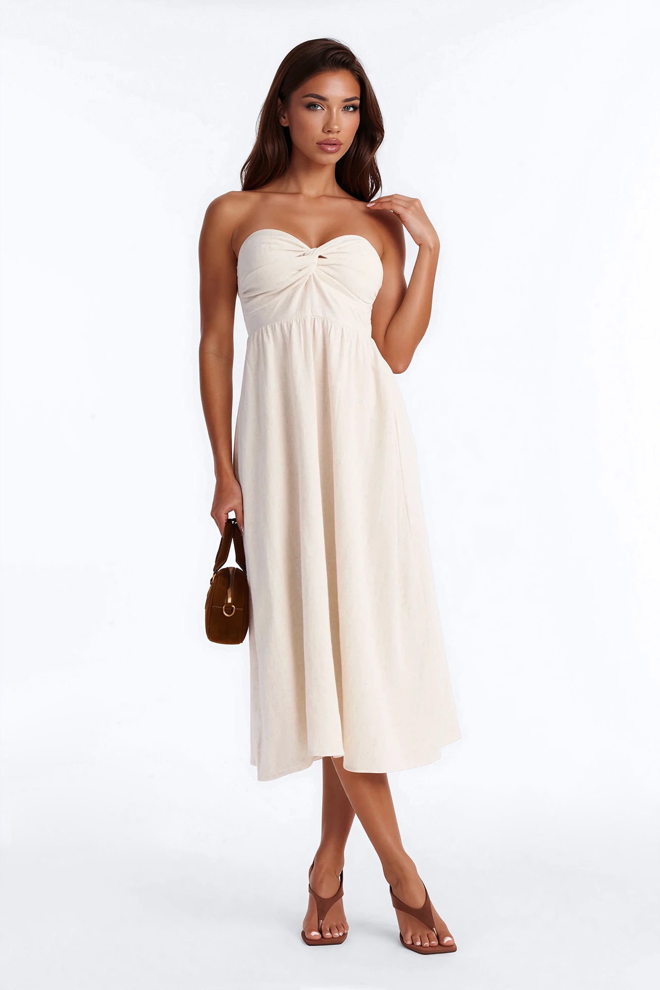 Marilyn Strapless Twist Midi Dress - Cream