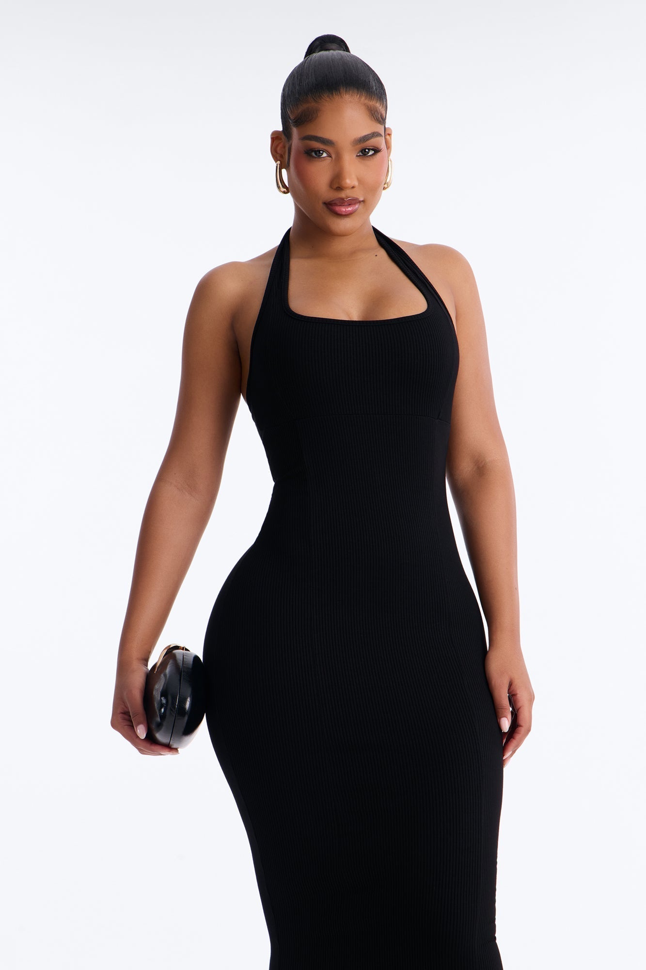 Natalia Halter Snatched Maxi Dress - Black