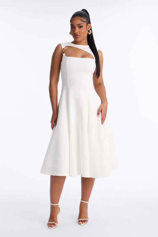 Mallie A Line Midi Dress - White