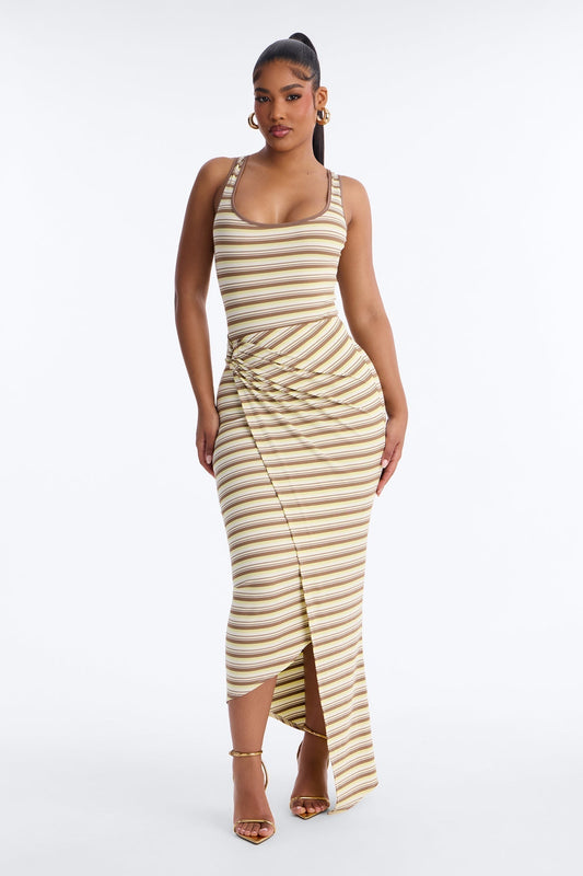 Rayna Striped Ribbed Maxi Dress - Brown/combo