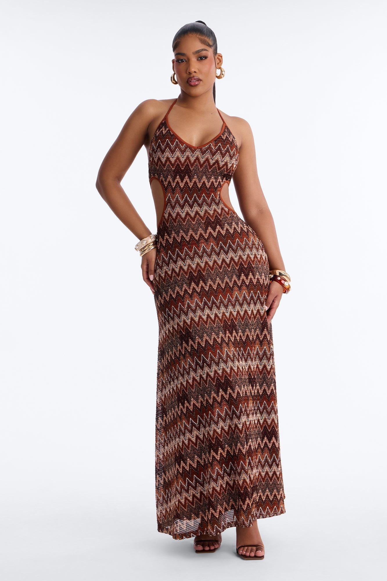 Palm Princess Cut Out Maxi Dress - Brown/combo