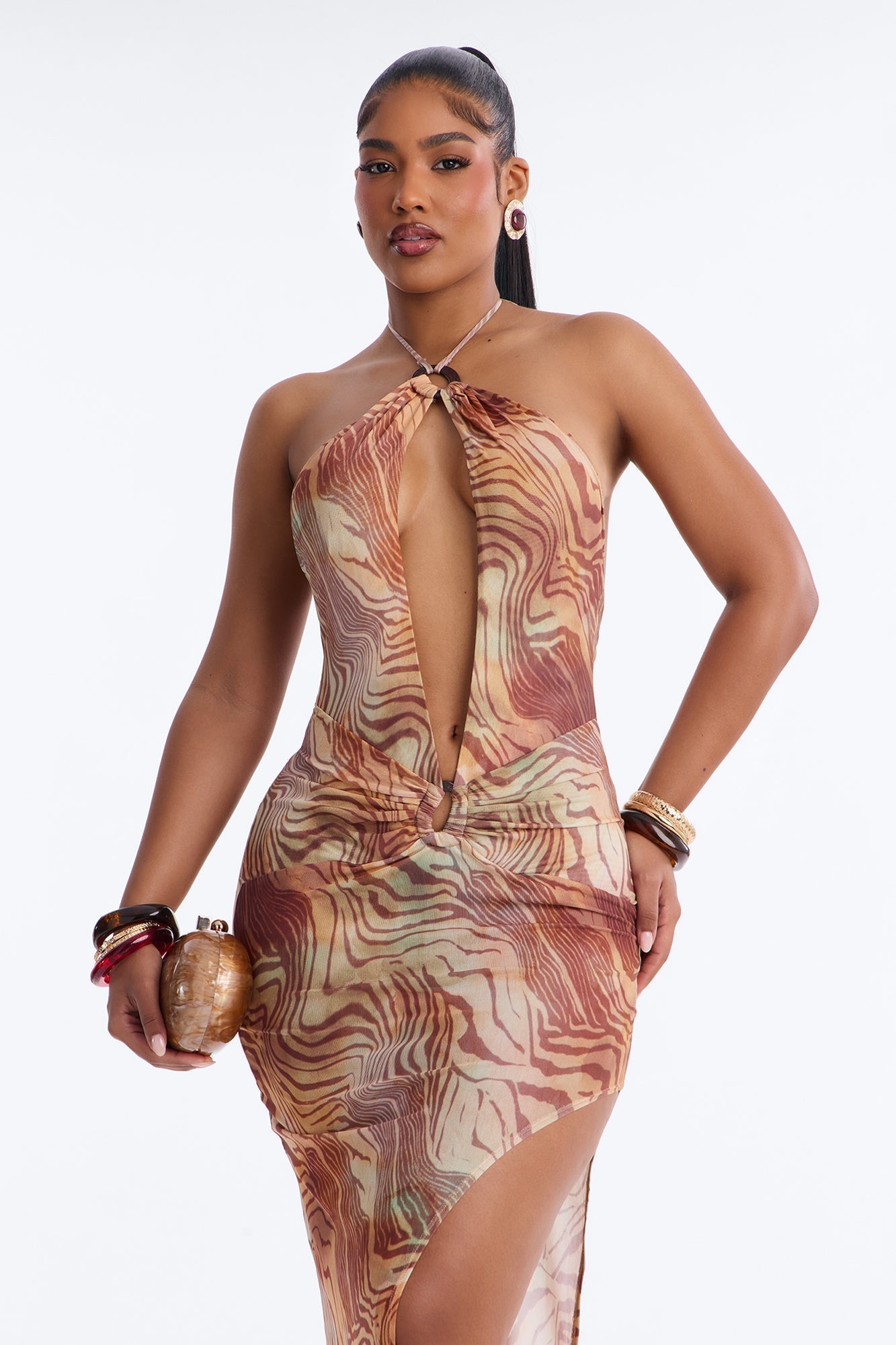 Tropic Glow Cut Out Maxi Dress - Brown/combo