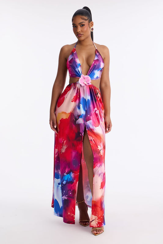 Pure Passion Cut Out Maxi Dress - Magenta/combo