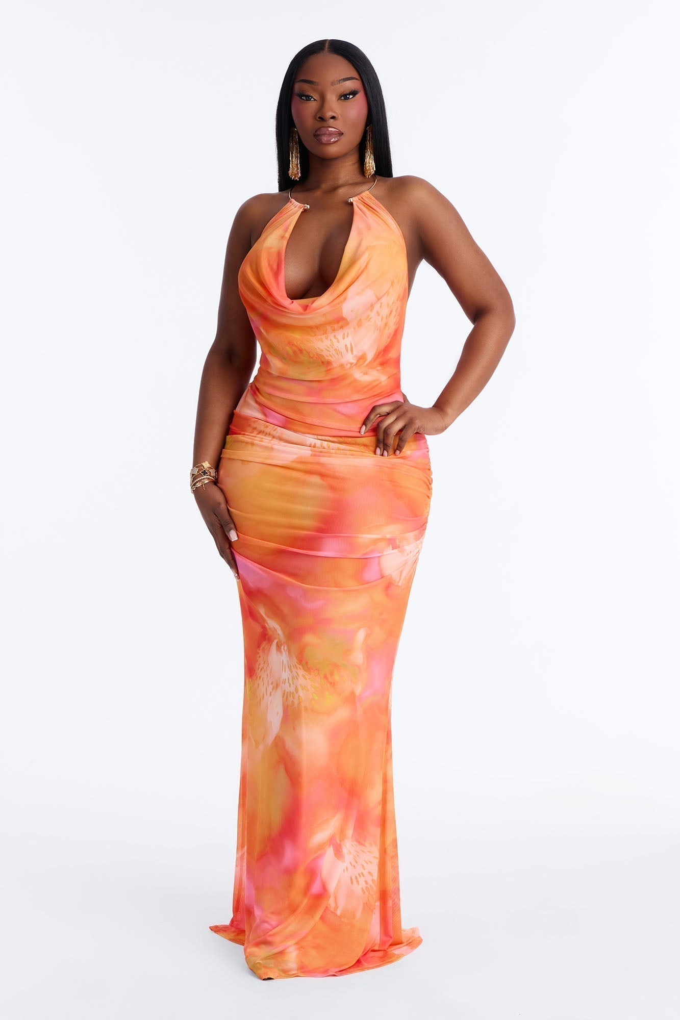 Caught Your Eye Mesh Maxi Dress - Pink/combo