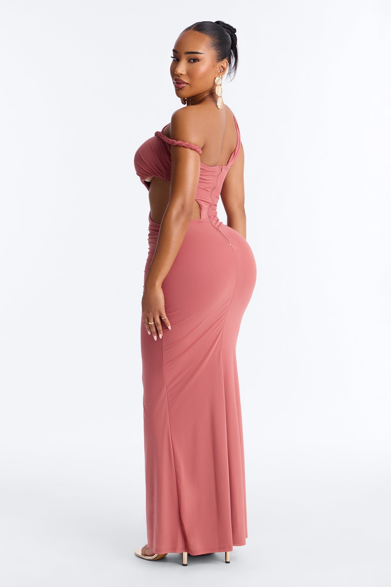 Zanna Ruched Mesh Maxi Dress - Marsala
