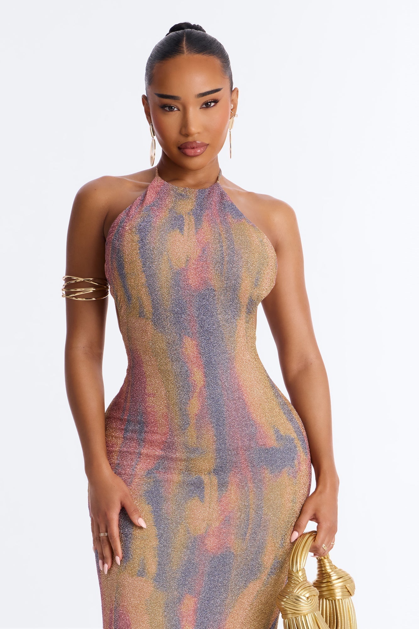 All That Glitters Backless Maxi Dress - Multi Color