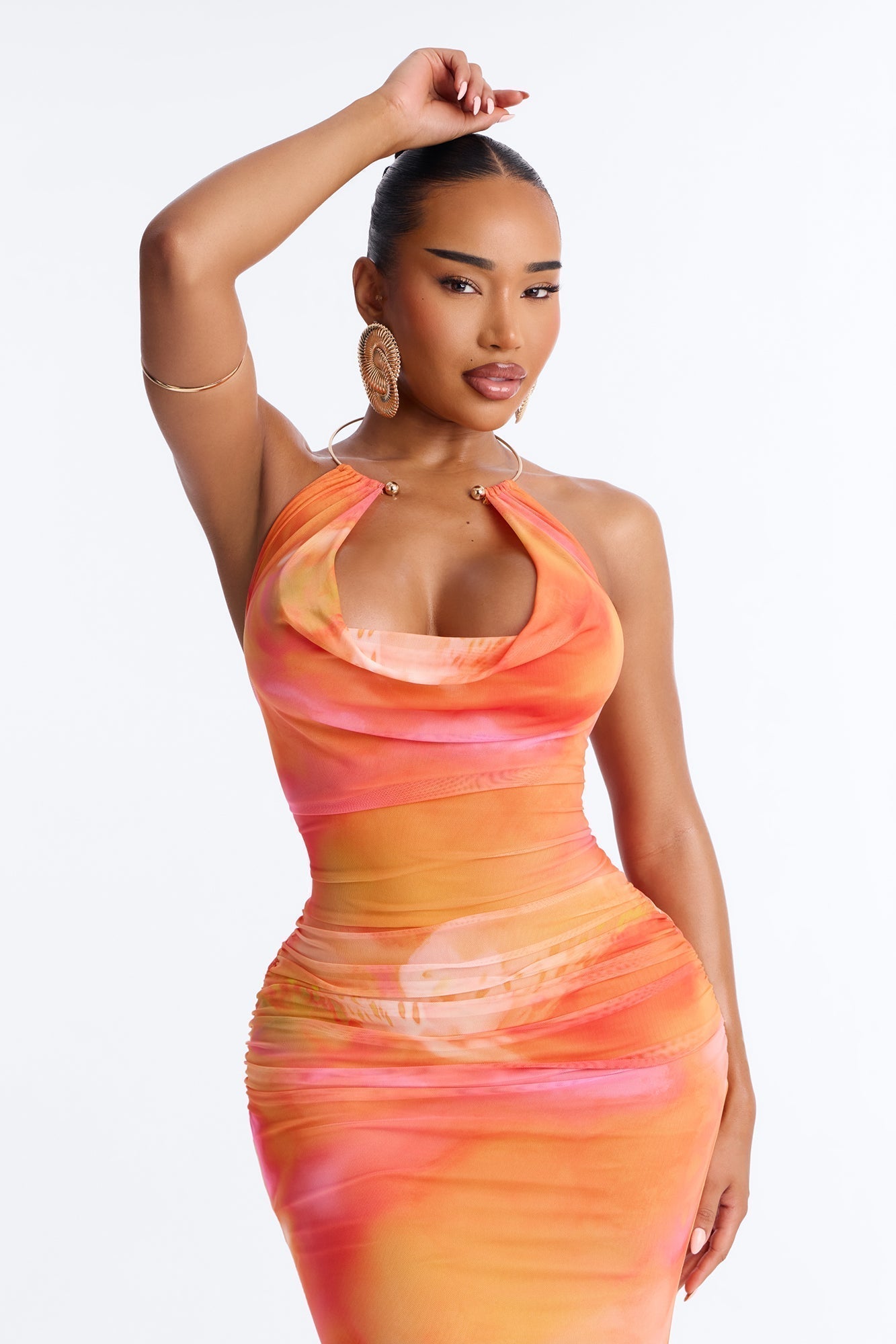 Caught Your Eye Mesh Maxi Dress - Pink/combo
