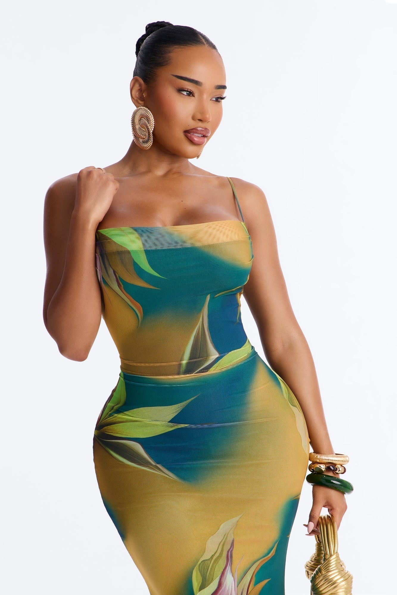 Rio Tropical Mesh Maxi Dress - Teal/combo
