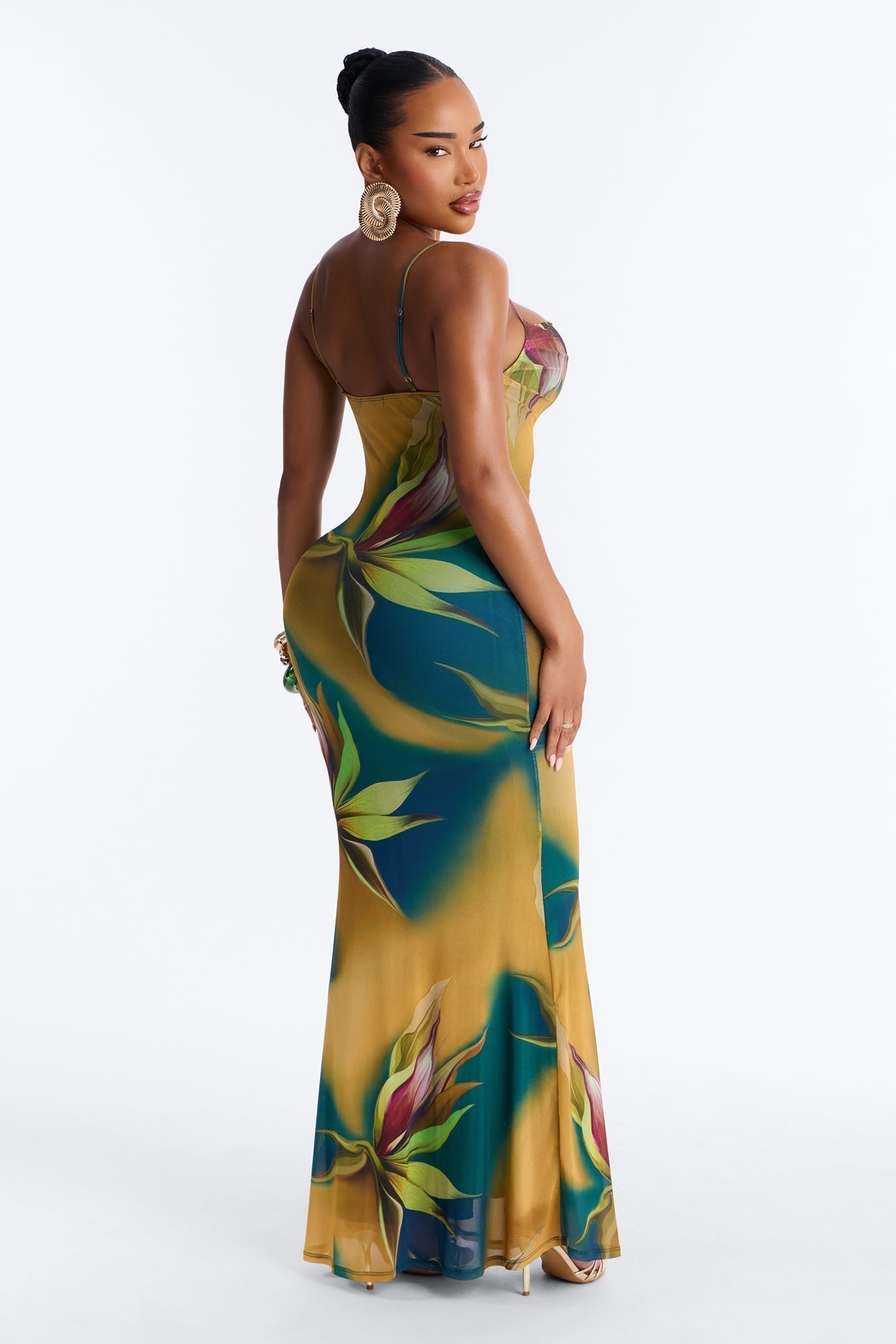 Rio Tropical Mesh Maxi Dress - Teal/combo