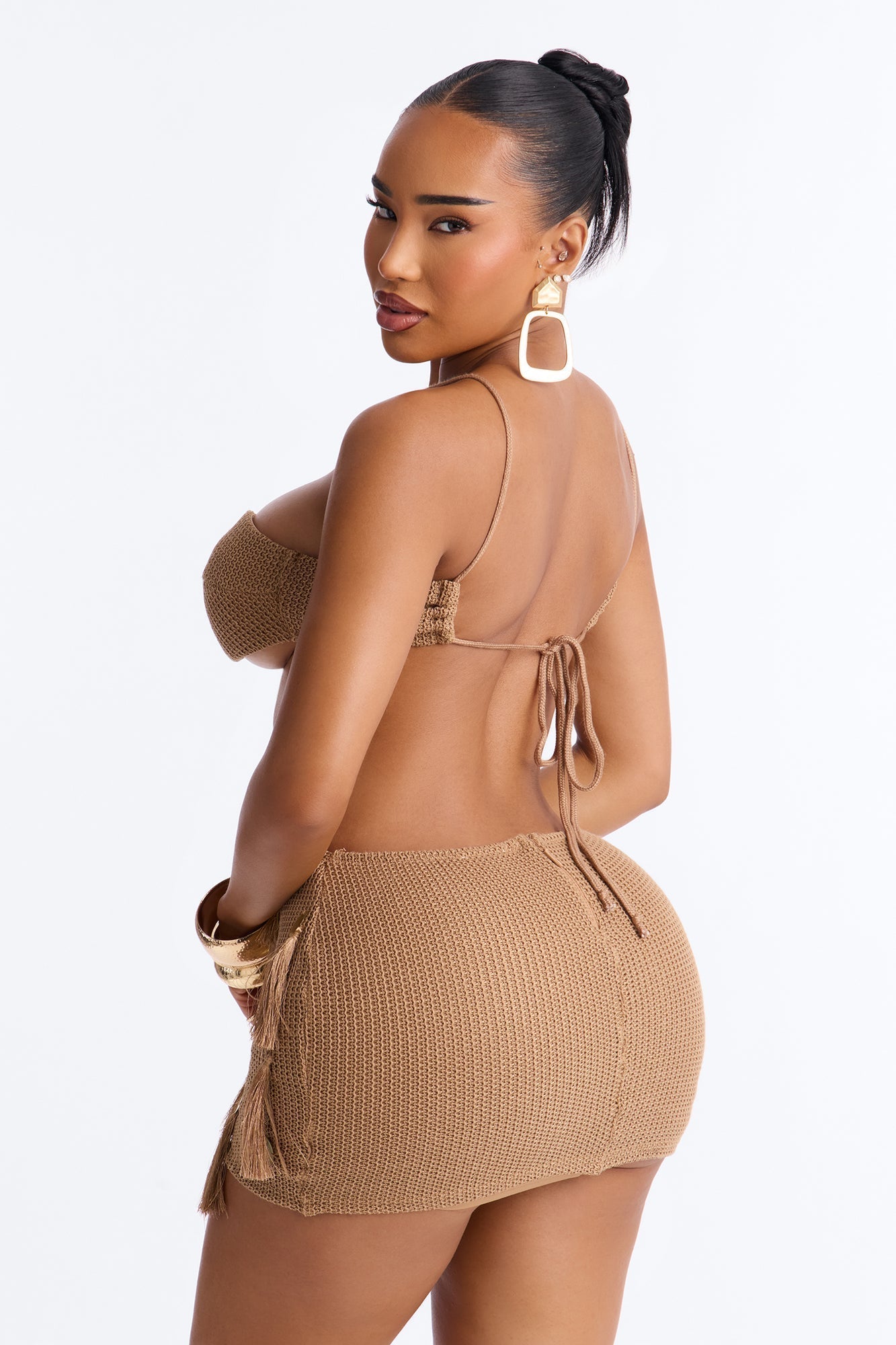 Forever Flirty Fringe Crochet Mini Dress - Taupe